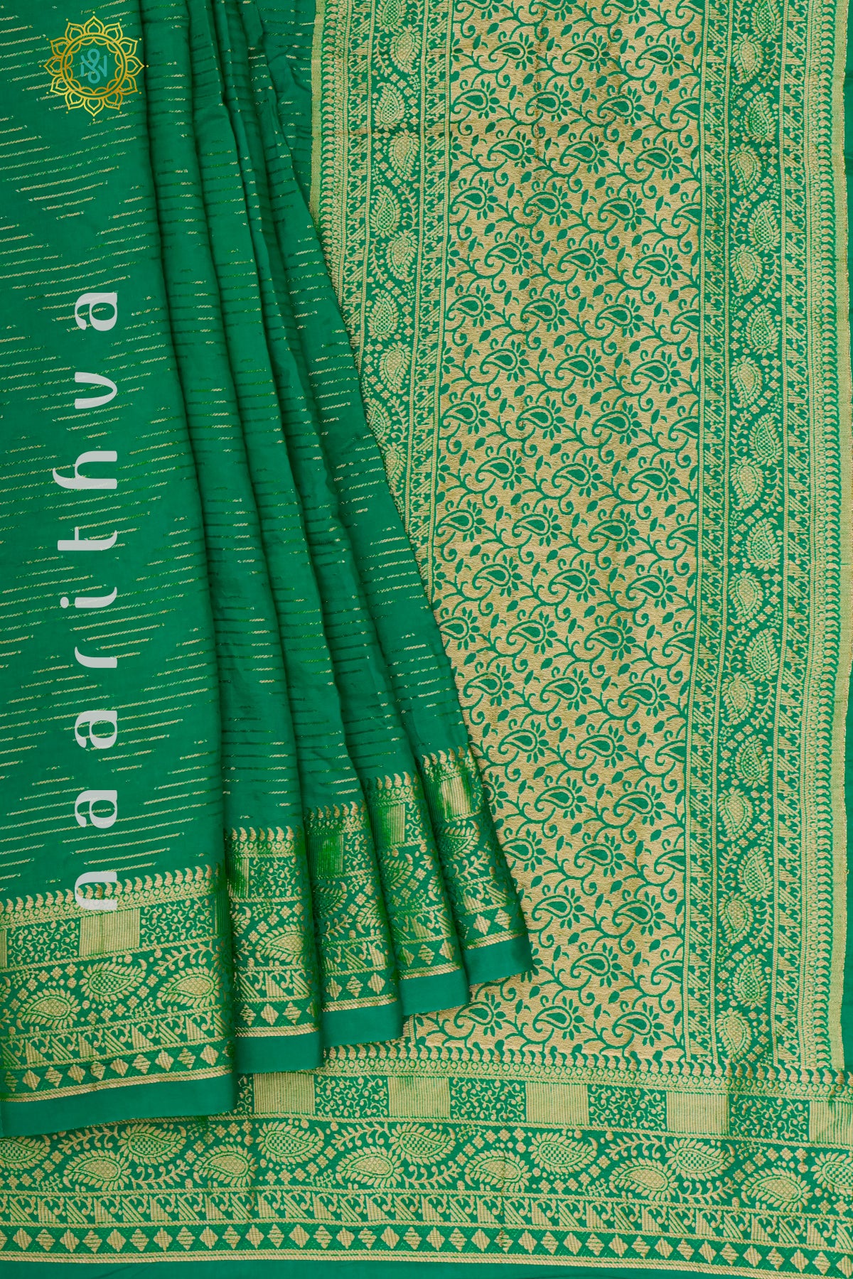 GREEN WITH NAVY BLUE - DOLA SILK