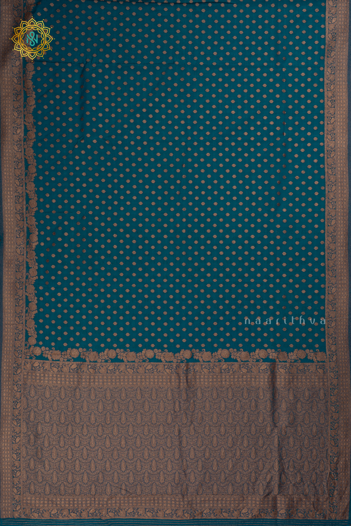 Blue - Semi georgette saree with allover zari buttas and zari border