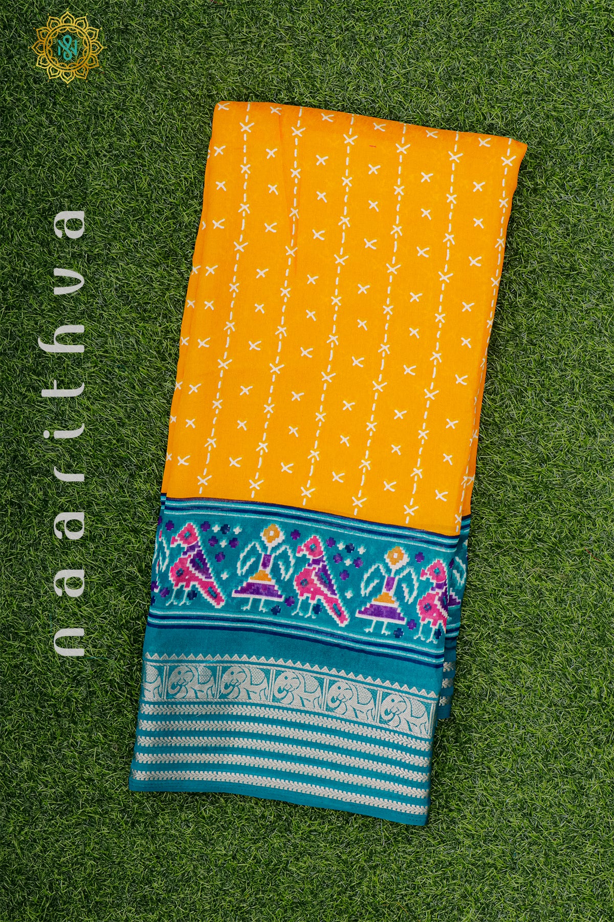 YELLOW WITH BLUE - SEMI GEORGETTE