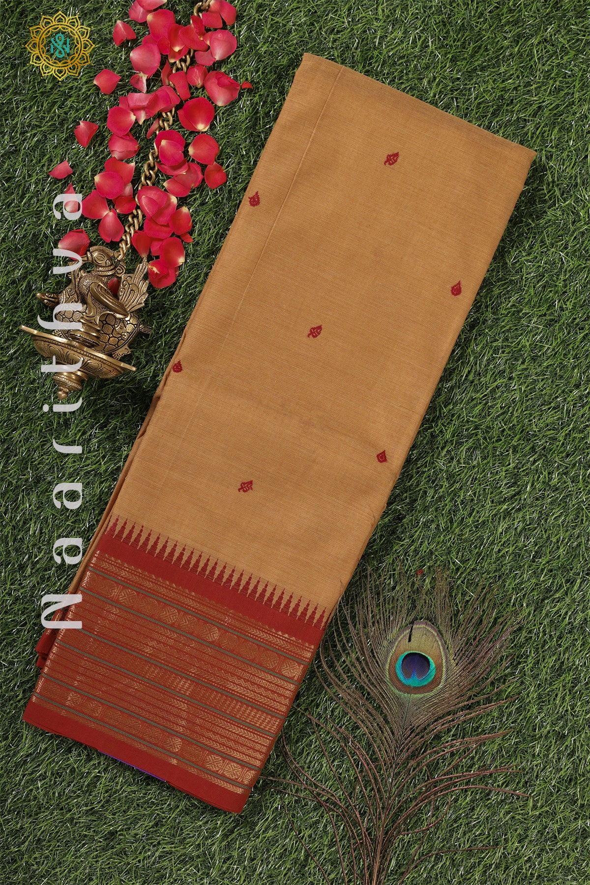 BROWN WITH MAROON - CHETTINAD COTTON