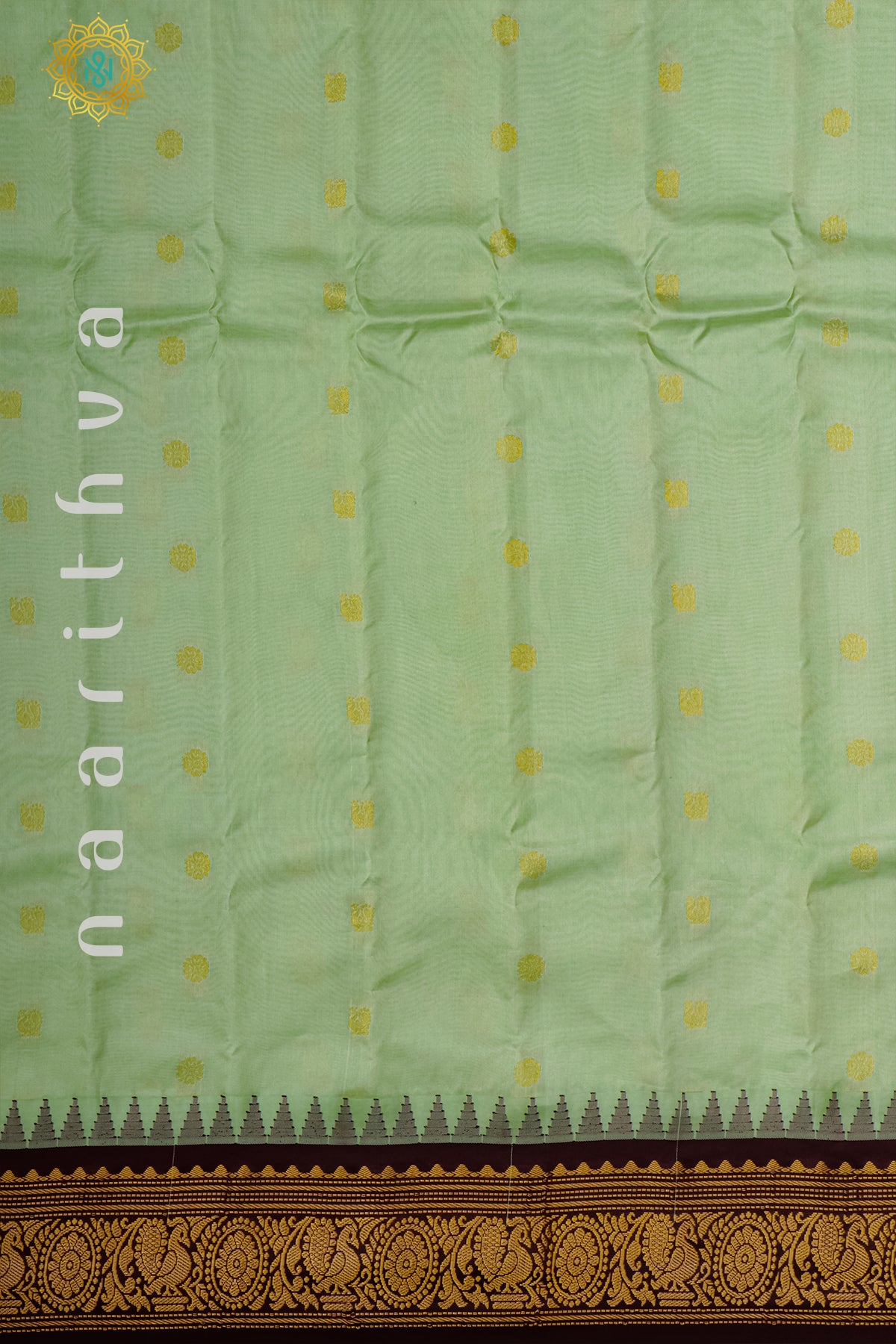 PISTA GREEN WITH BROWN - PURE GADWAL SILK