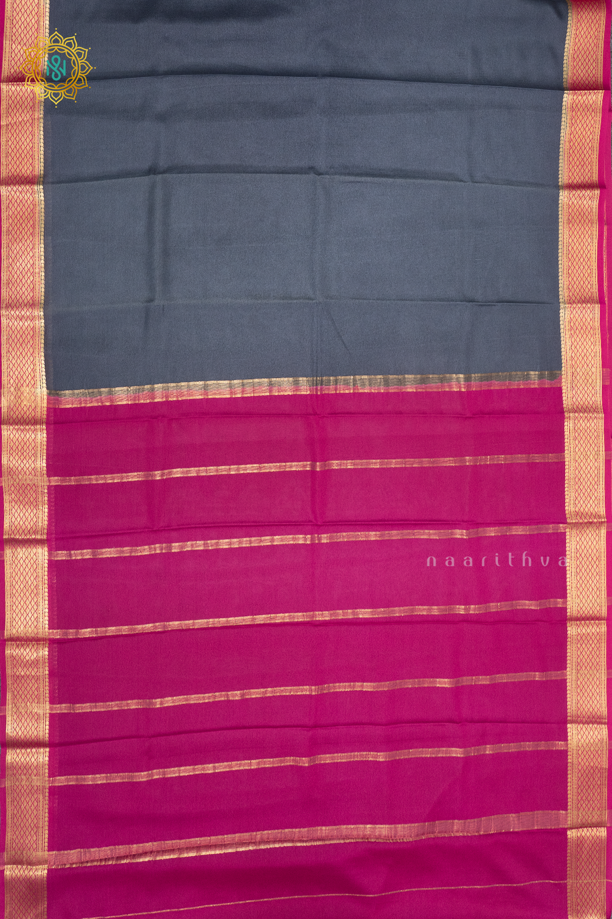 ELEPHANT GREY WITH PINK - PURE MYSORE CREPE SILK