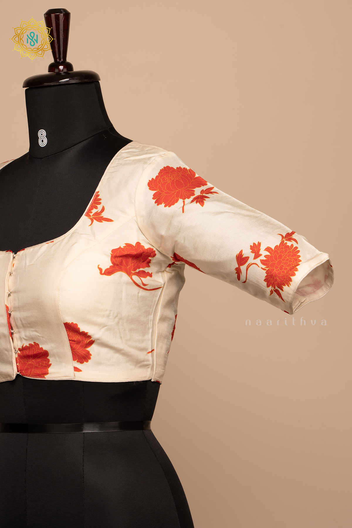 OFF WHITE WITH ORANGE - DOLA SILK READYMADE BLOUSE WITH FLORAL PRINTS