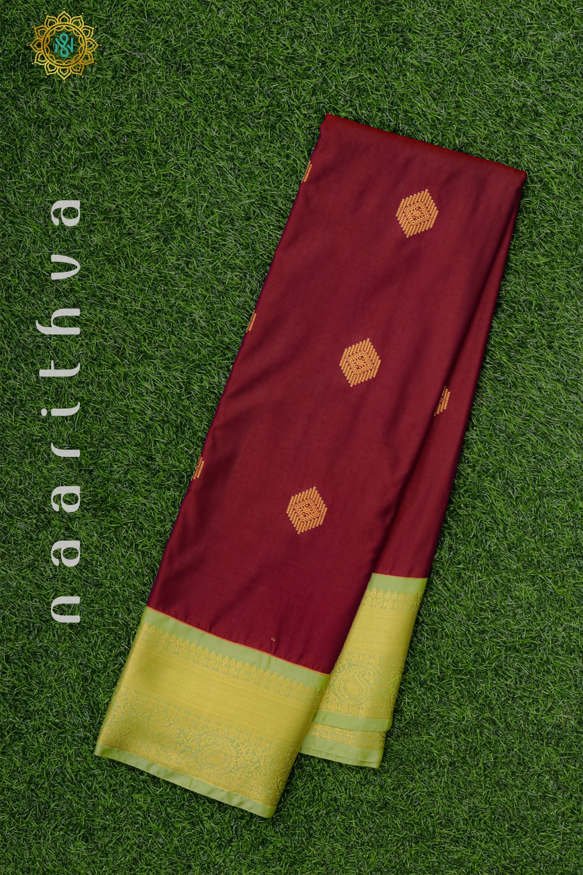 MAROON WITH PISTA GREEN - SEMI KANCHI