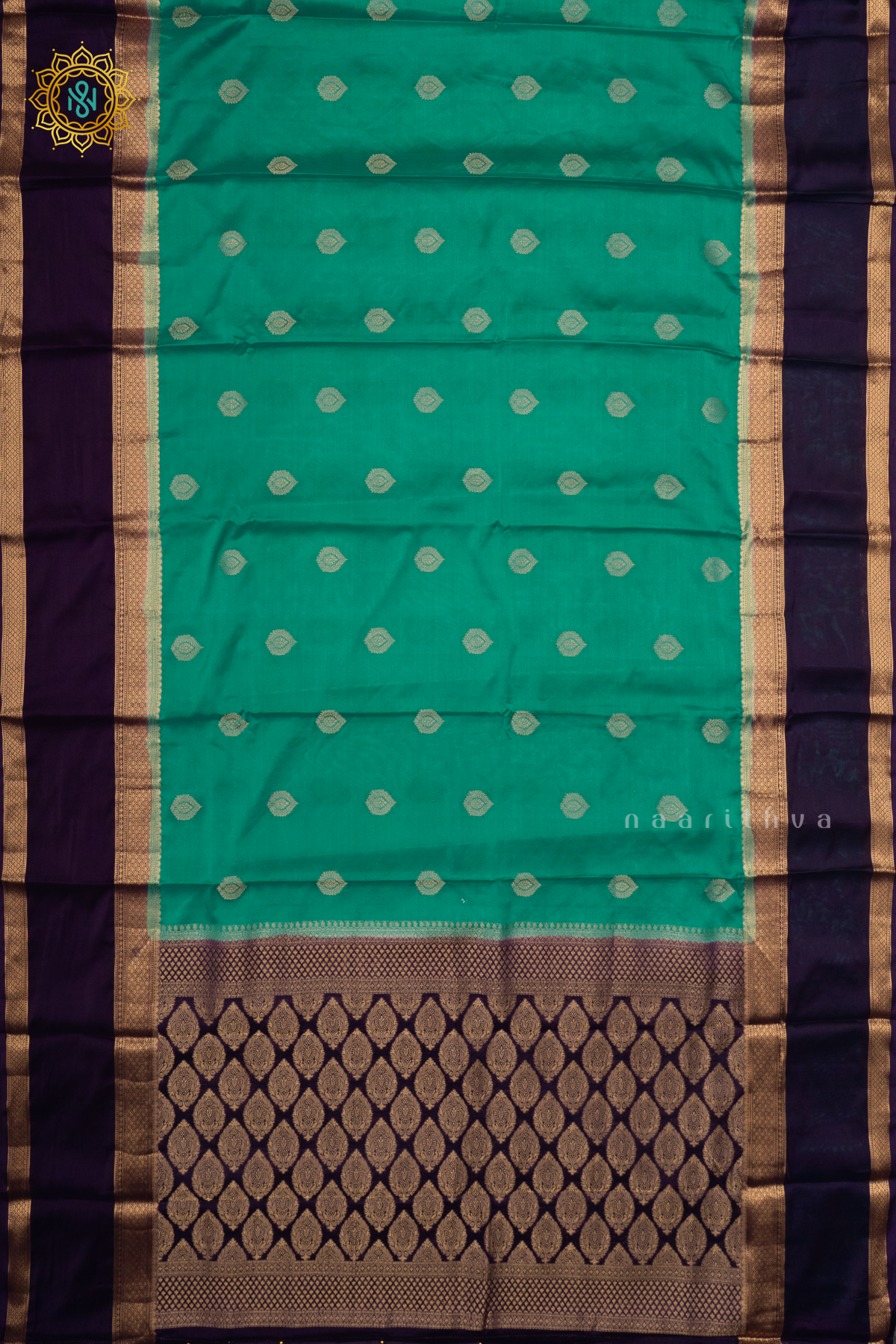 AQUA GREEN WITH PURPLE - SEMI MYSORE CREPE SILK