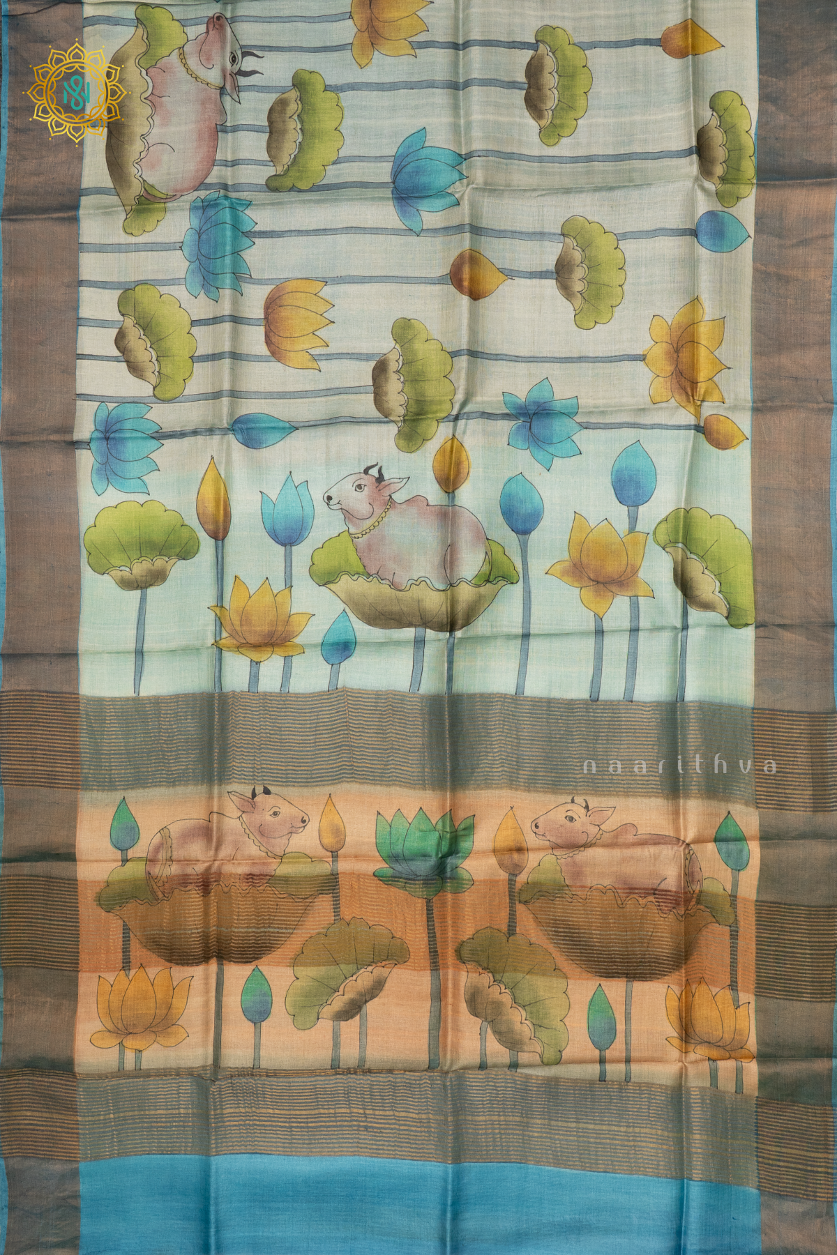 AQUA BLUE WITH SKY BLUE - PURE TUSSAR SILK