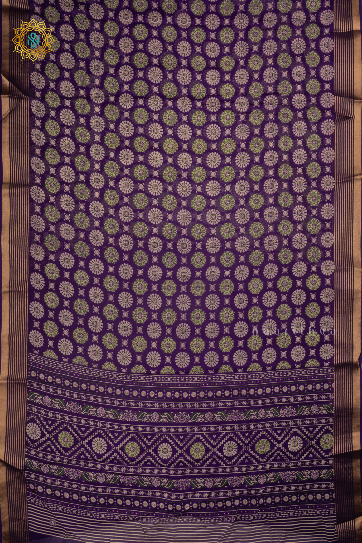 Purple - Semi Georgette Printed Body With Zari Striped Border