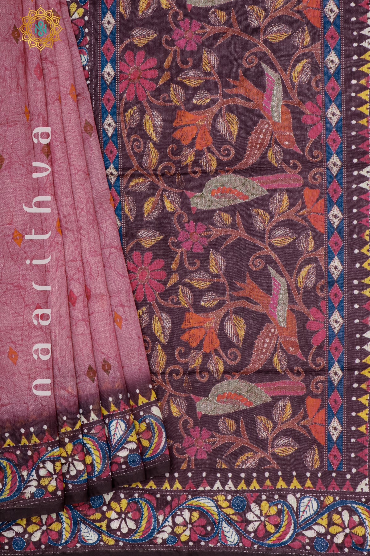 PINK WITH DEEP WINE - CHANDERI SILK COTTON