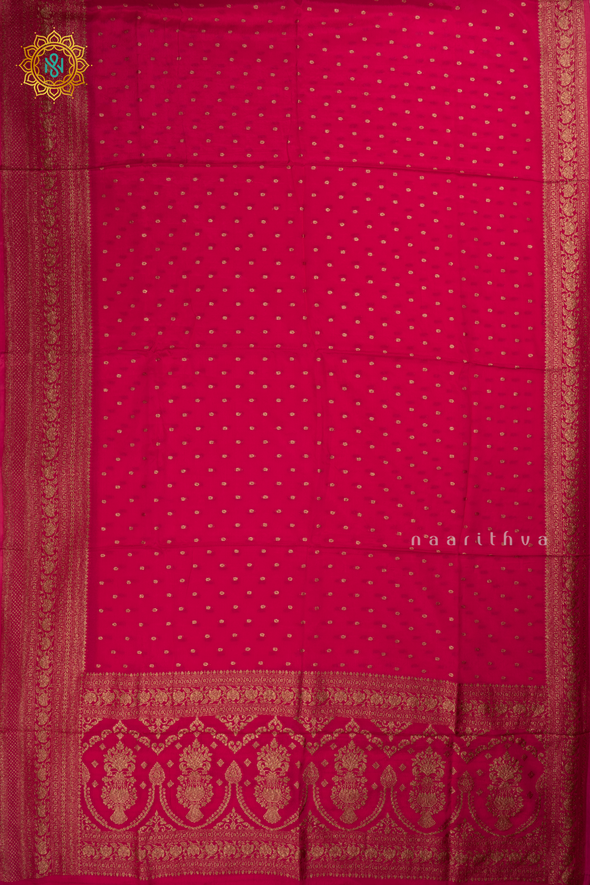Pink Semi Banarasi Crepe Silk Saree with All-Over Zari Buttas and a Zari Border
