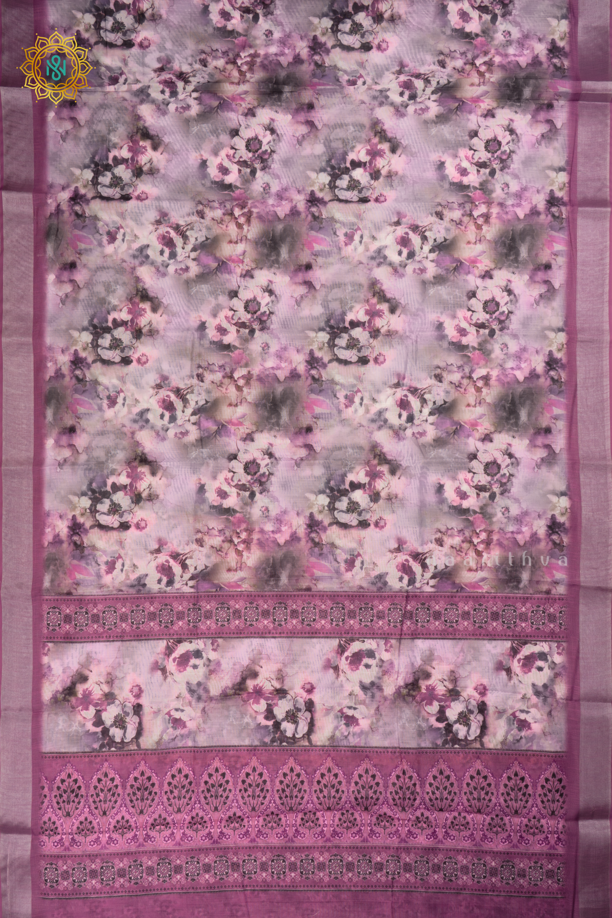 Rouge Pink Linen By Cotton Saree With Floral Printed Body