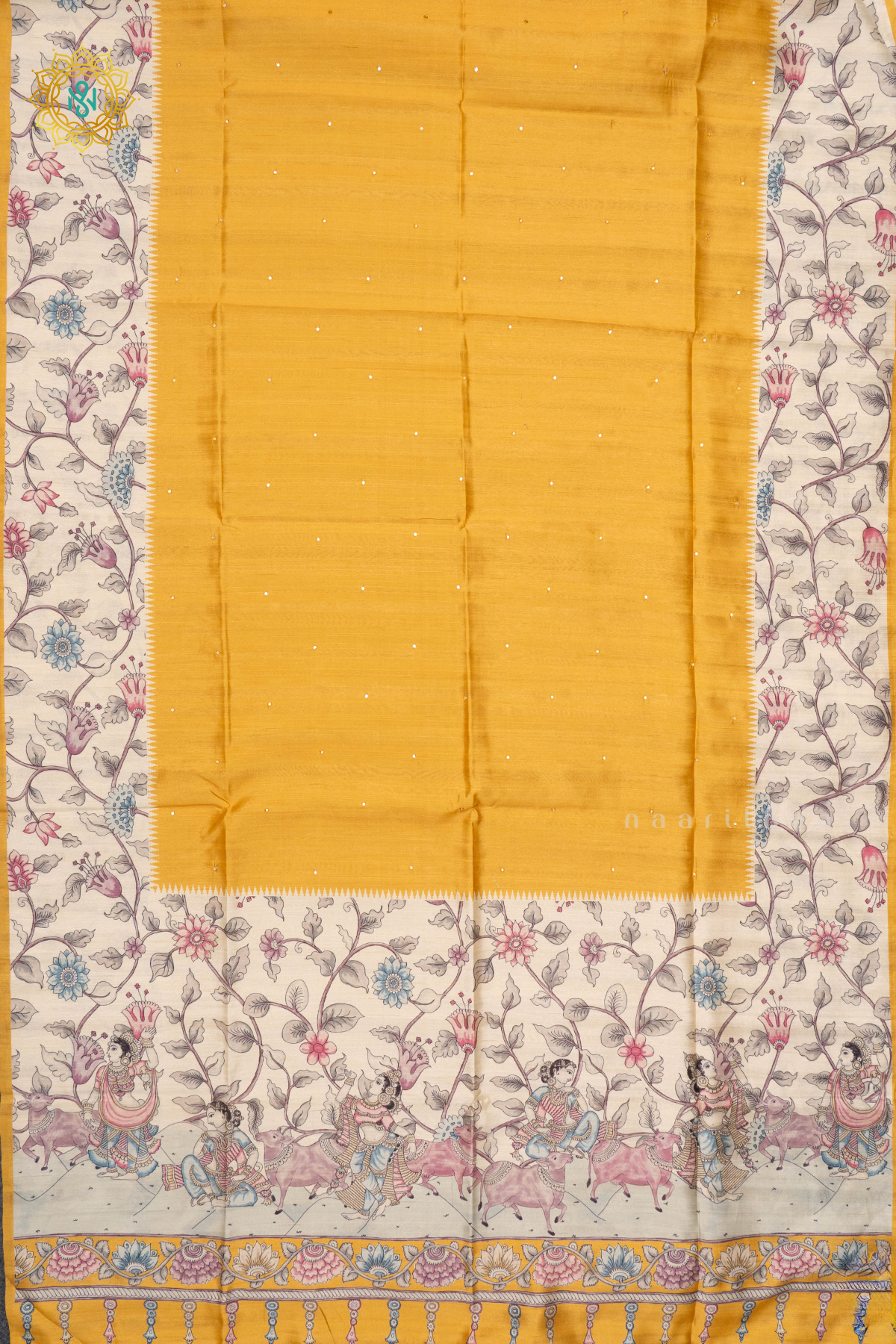 YELLOW WITH WHITE - SEMI TUSSAR SILK