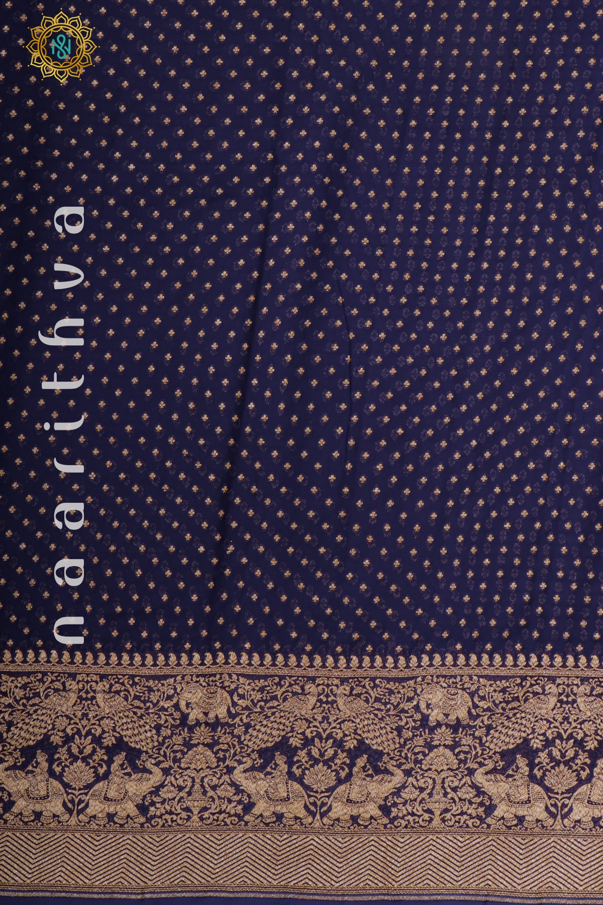 NAVY BLUE WITH PINK - PURE HANDLOOM KHADDI GEORGETTE BANARAS