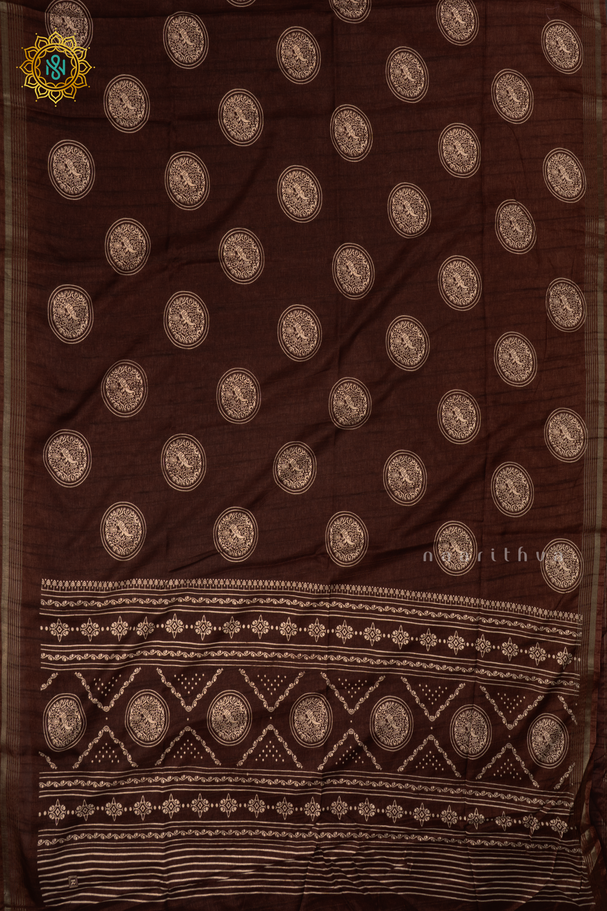 Brown - Semi Tussar Silk Saree Allover Printed Buttas on the body with Zari Border
