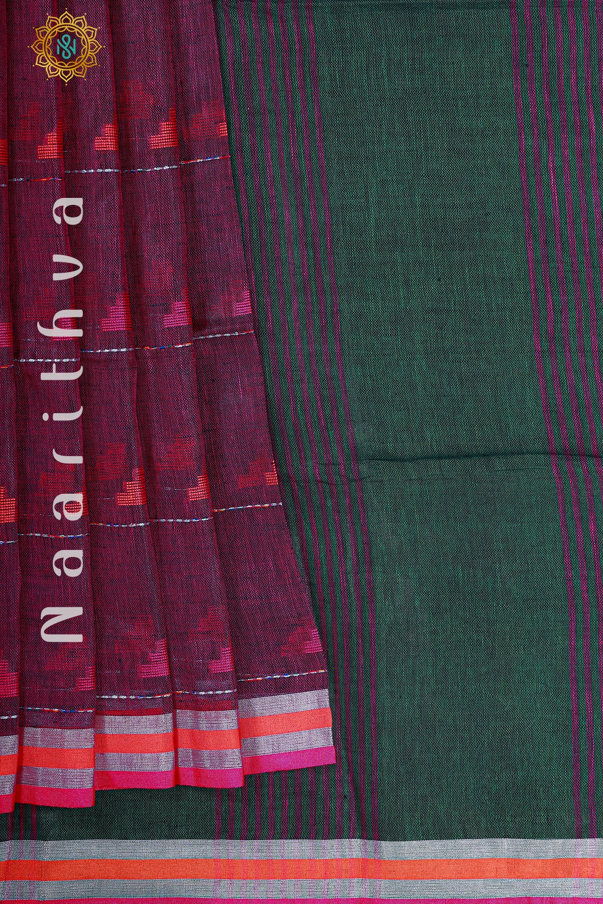 MAGENTA WITH GREEN - PURE LINEN