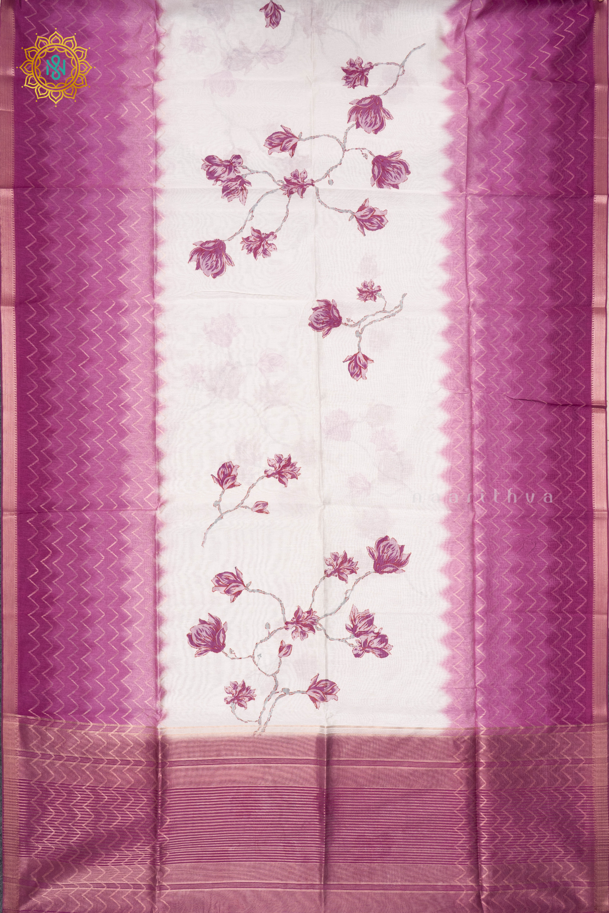 OFF WHITE WITH MAGENTA - SEMI TUSSAR