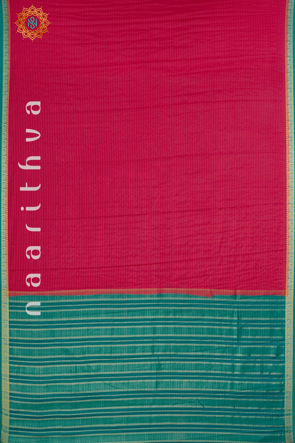 PINKISH RED WITH CYAN GREEN - SEMI MYSORE CREPE SILK