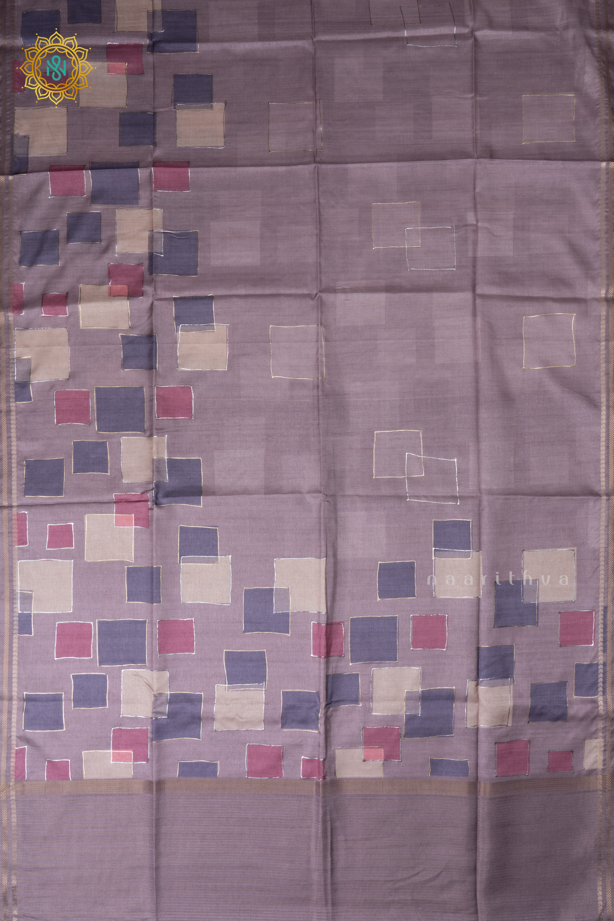 Lavender Semi Tussar Silk Saree With Allover Geometrical Prints On The Body With Contrast Pallu