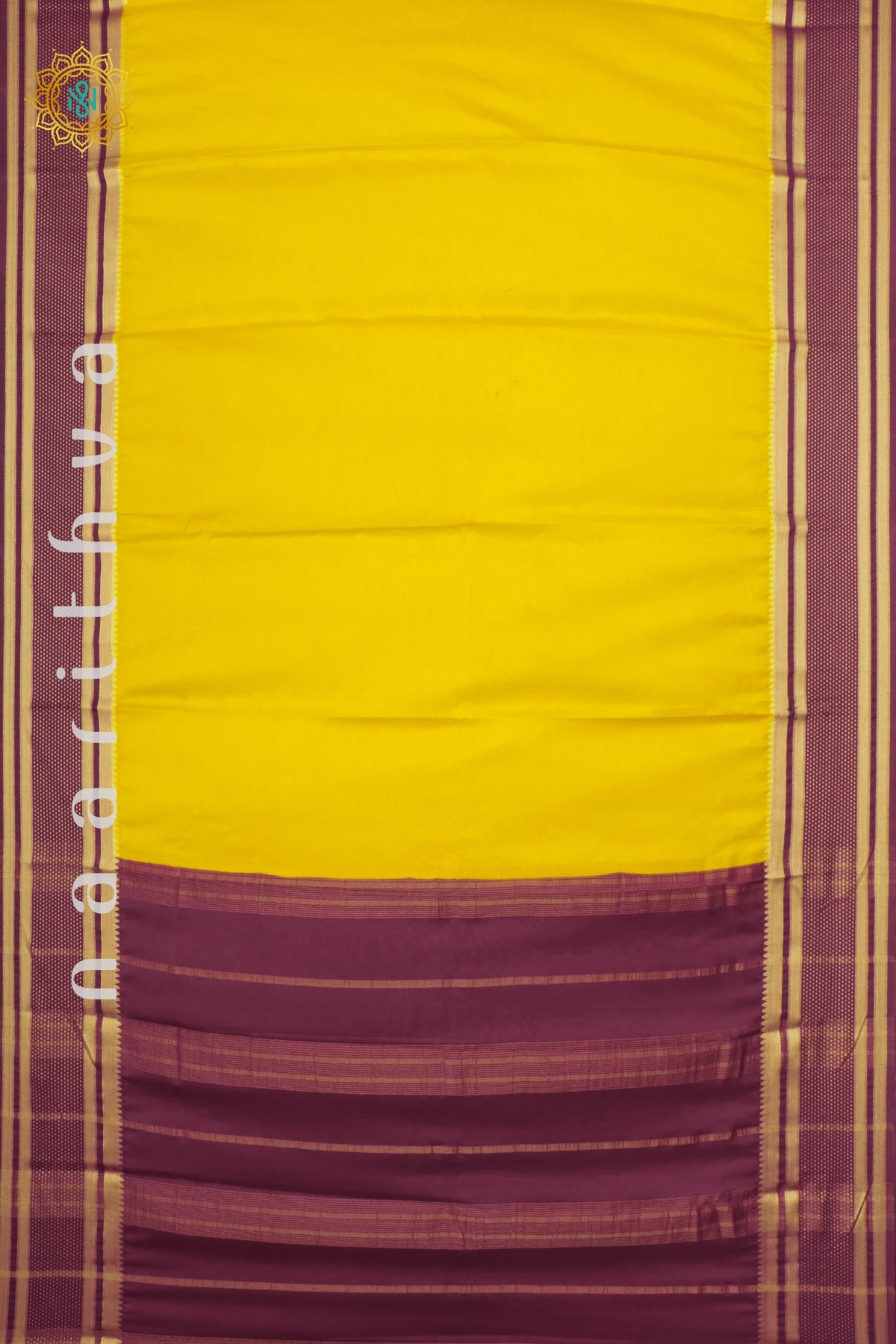 YELLOW WITH WINE - SEMI MYSORE CREPE SILK