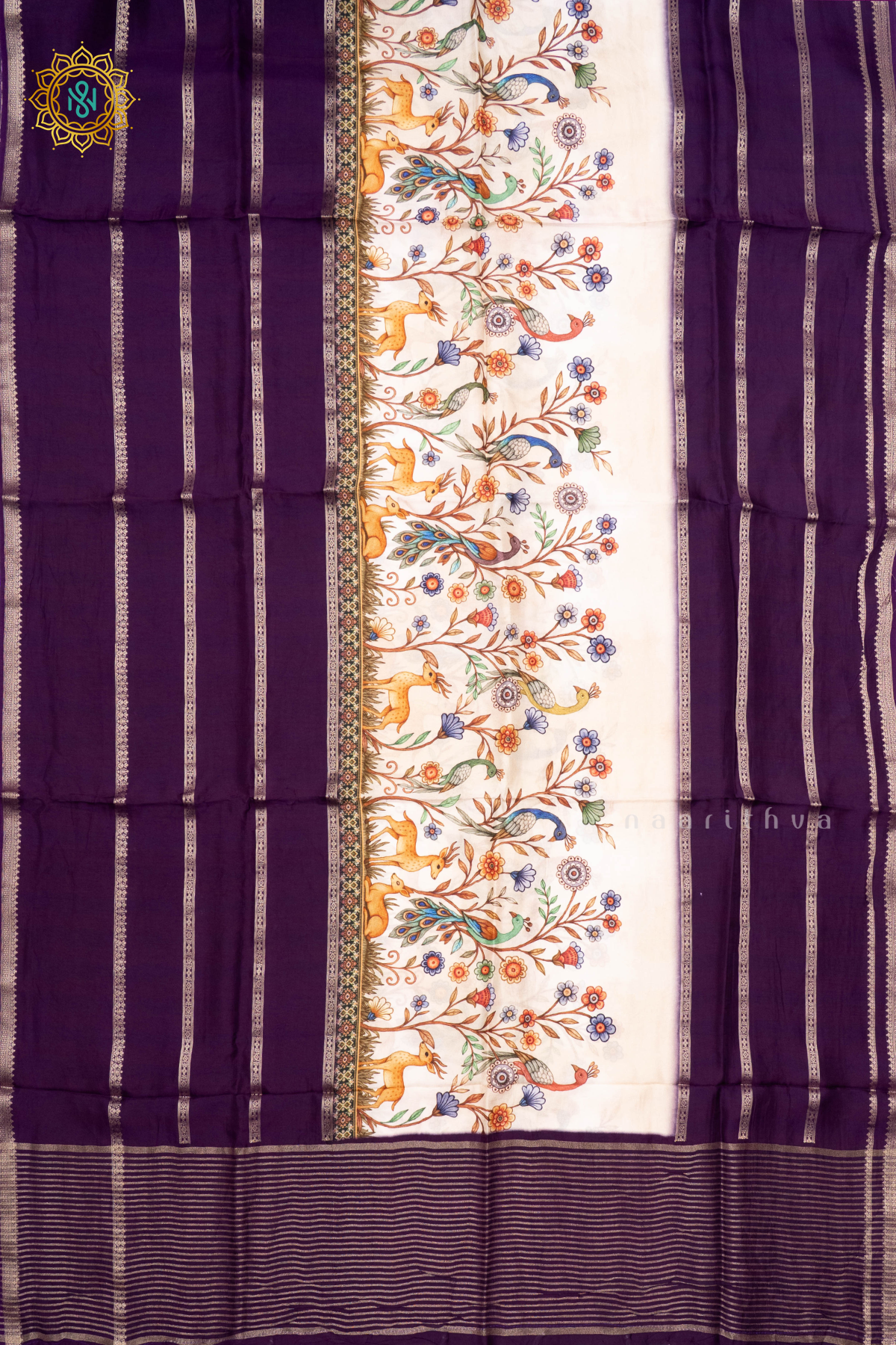 PURPLE WITH OFF WHITE - SEMI CREPE SILK