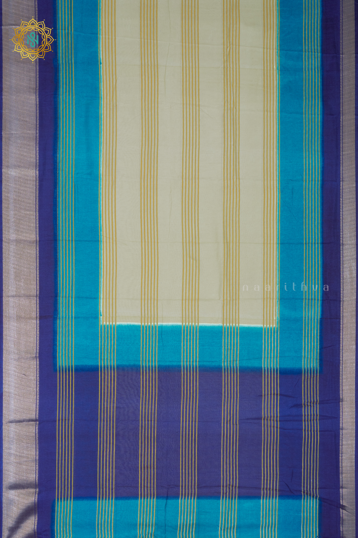WHITE WITH SKY BLUE & BLUE - DOLA SILK