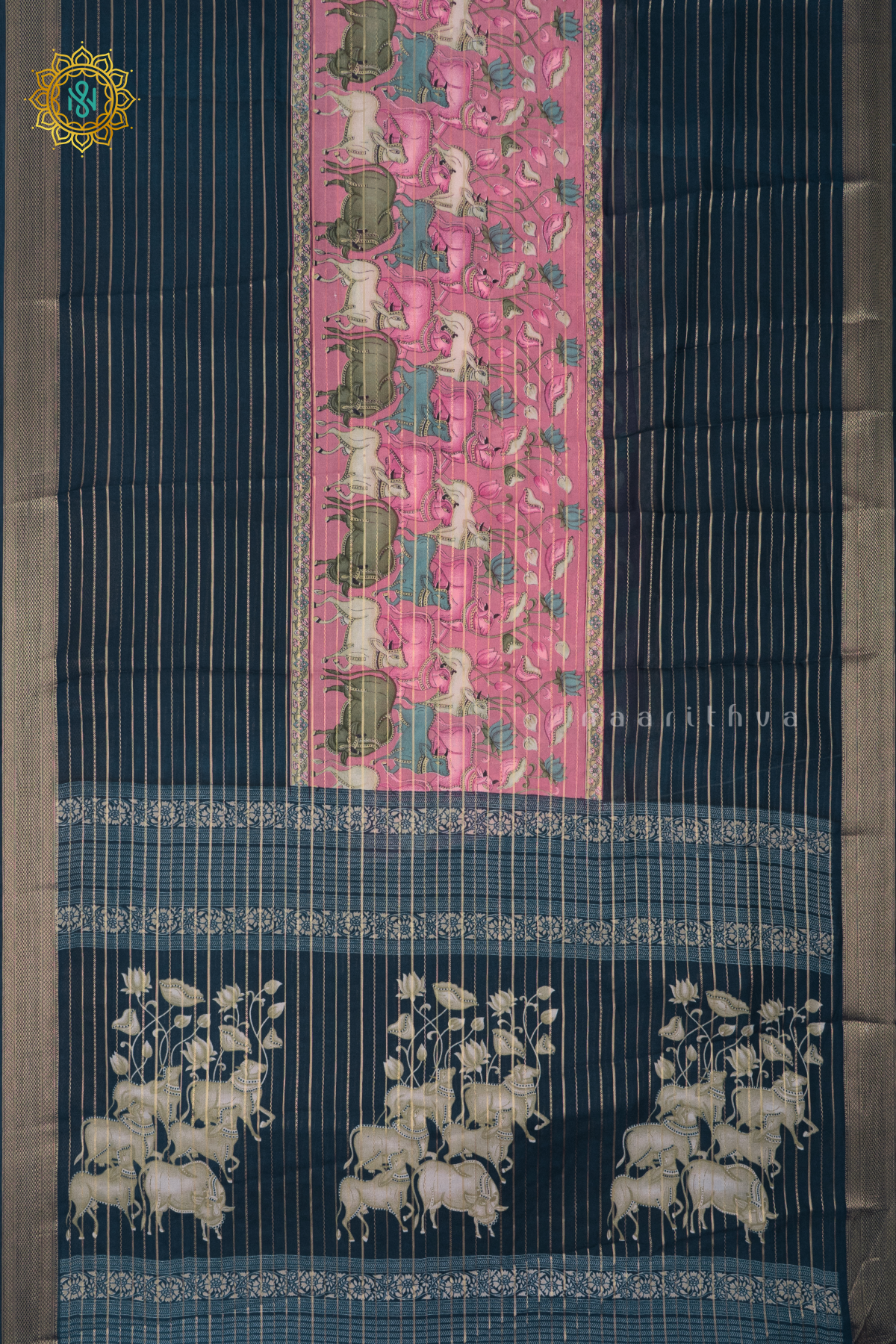 LIGHT PINK WITH TEAL BLUE - SEMI GEORGETTE
