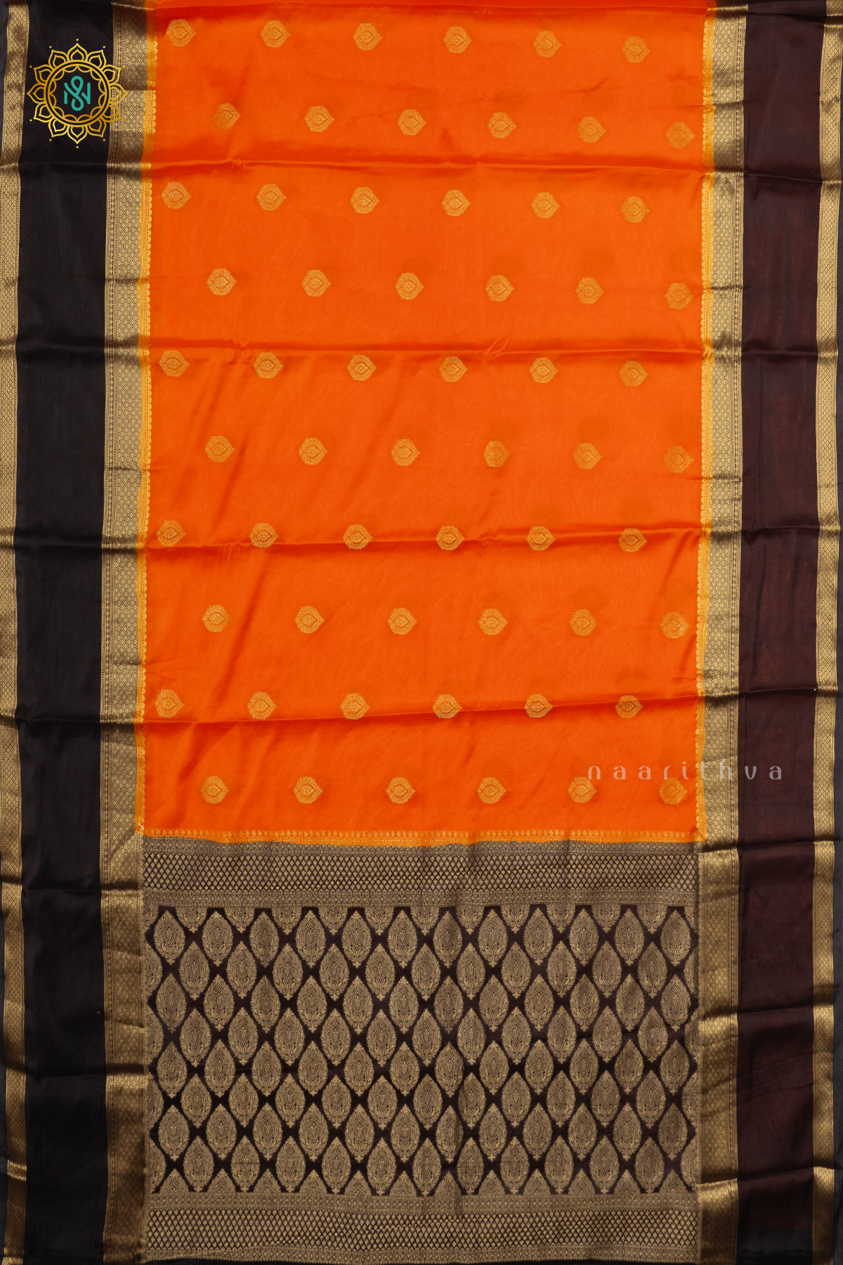 ORANGE WITH BLACK - SEMI MYSORE CREPE SILK