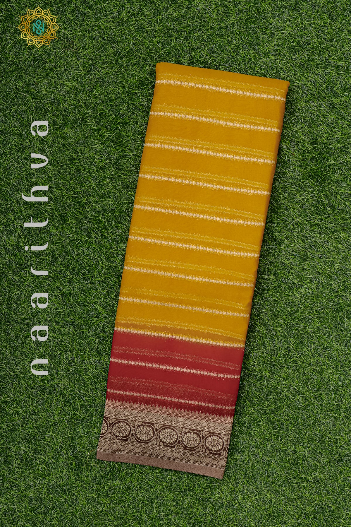 YELLOW WITH RED & BROWN - SEMI GEORGETTE