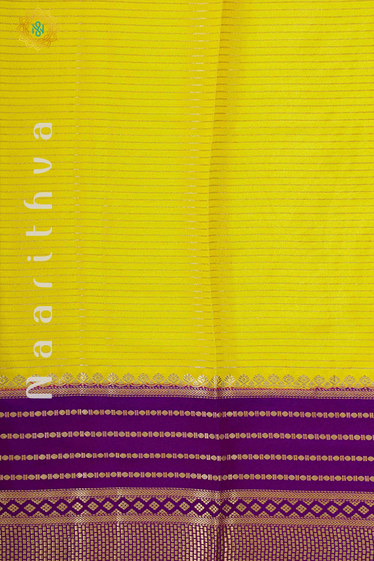 YELLOW WITH PURPLE - PURE MYSORE CREPE SILK