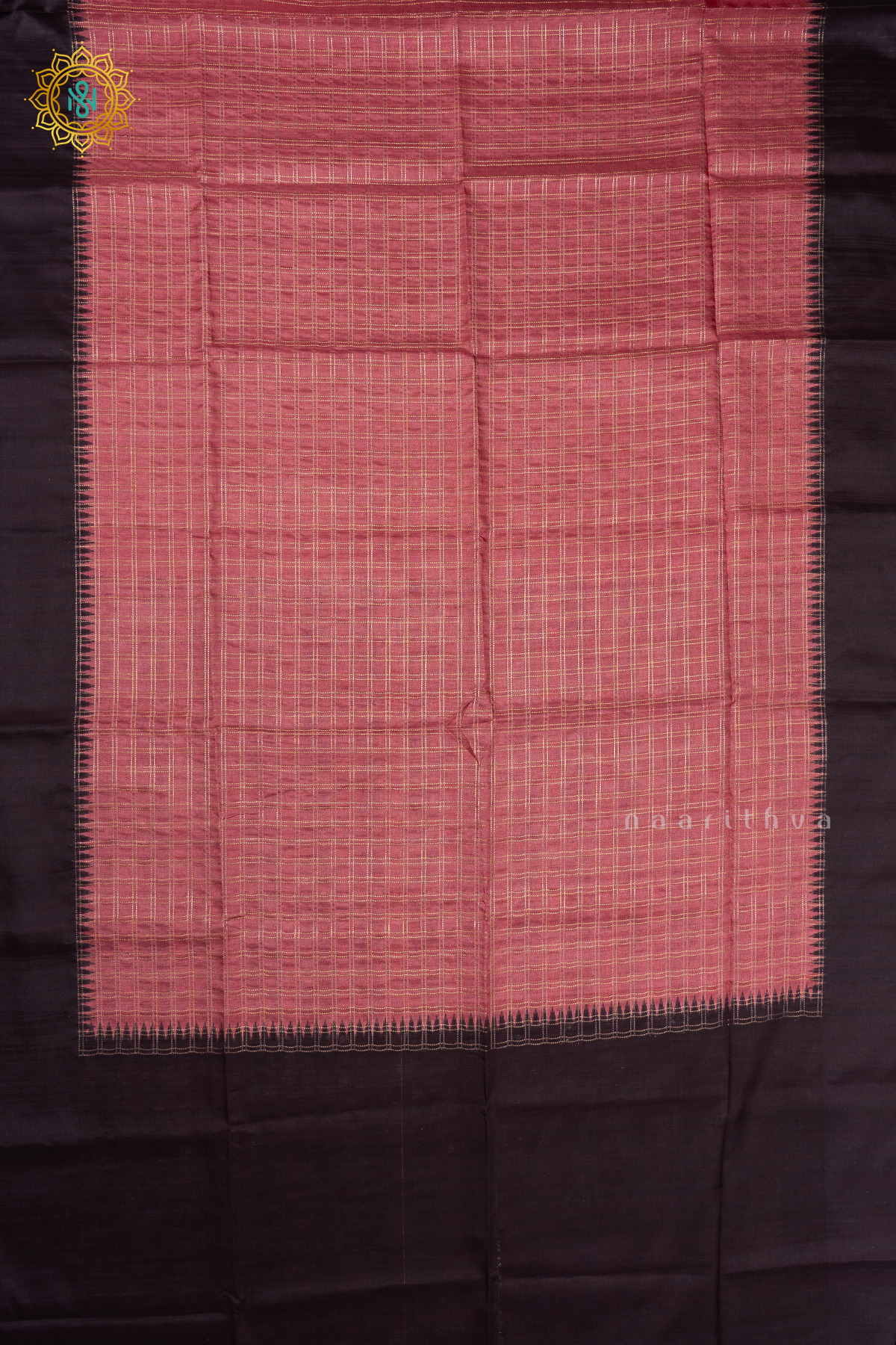 PEACH WITH DEEP WINE - SEMI TUSSAR SILK
