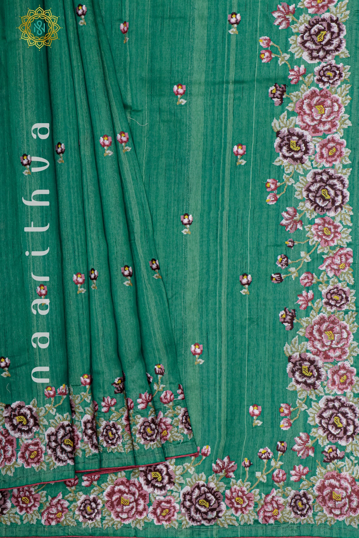 GREEN - SEMI TUSSAR SILK WITH EMBROIDERY