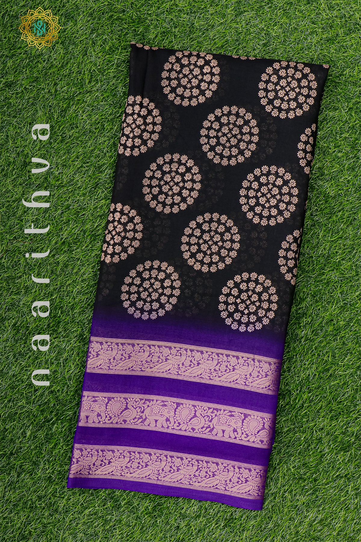 BLACK WITH PURPLE - SEMI GEORGETTE