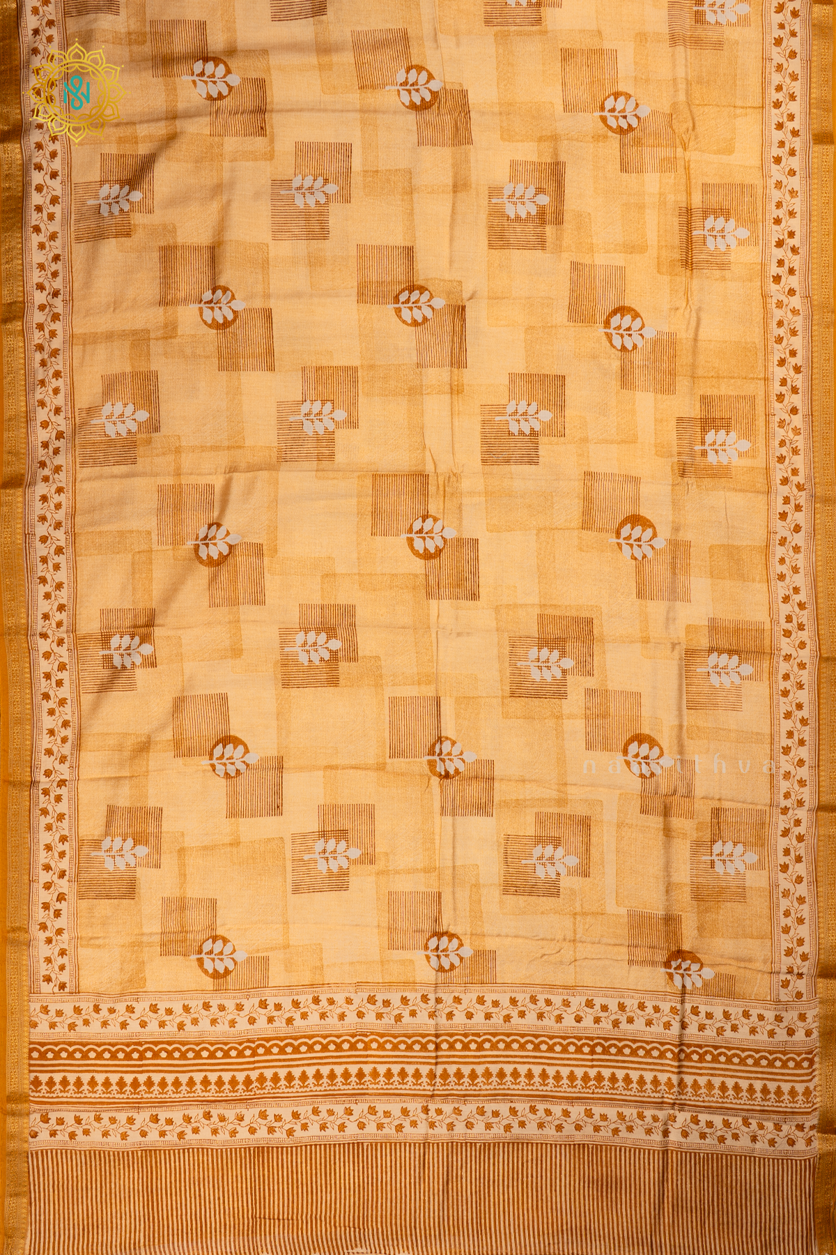 Yellow Butter Crepe Saree with All-Over Printed Body and Zari Border