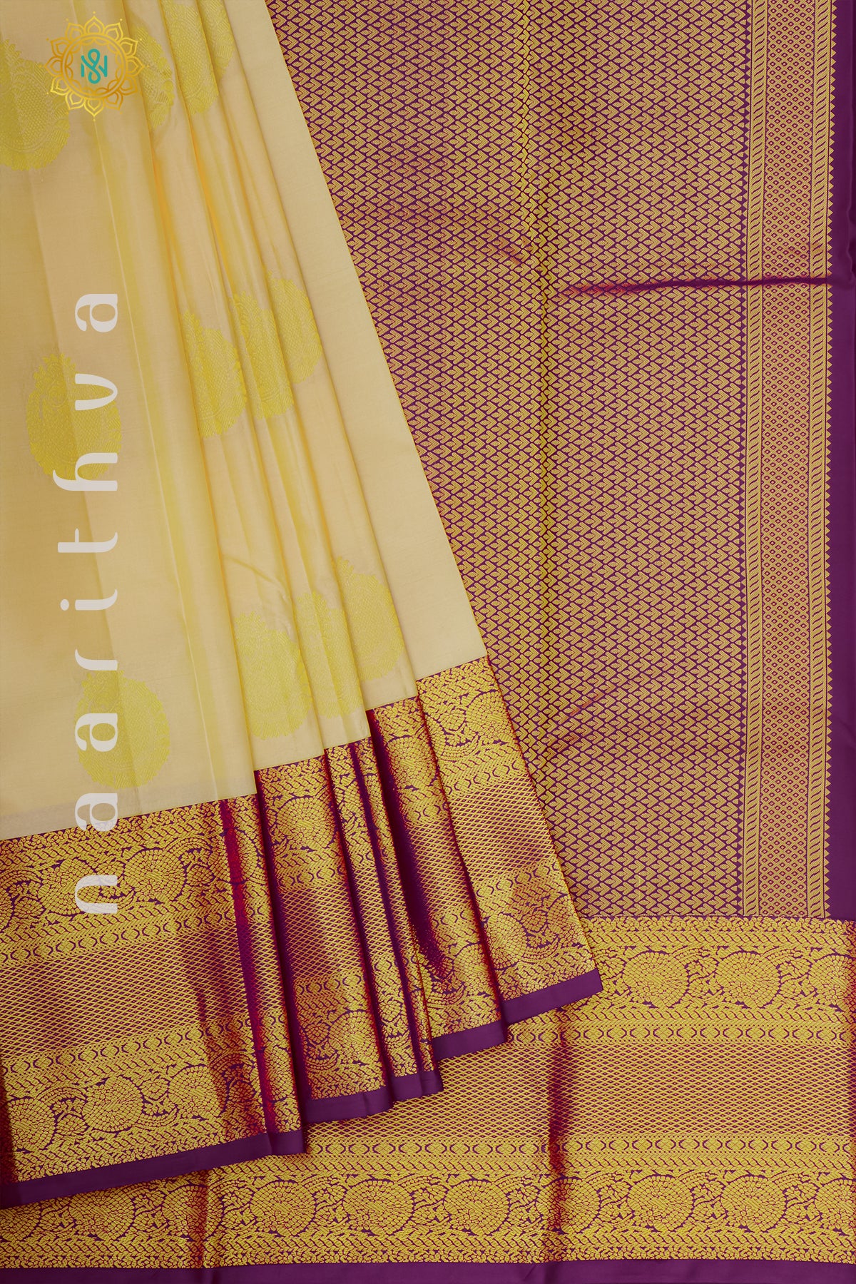 OFF WHITE WITH PURPLE - PURE KANJIVARAM SILK