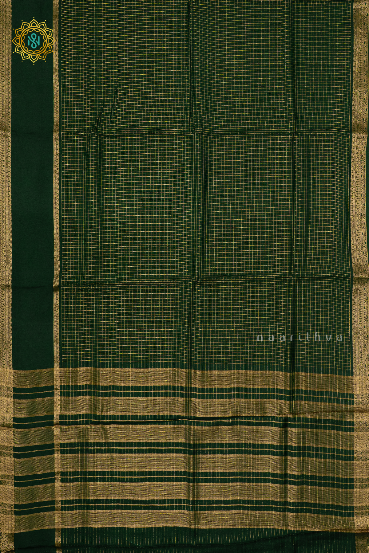 BOTTLE GREEN WITH RED - SEMI CREPE SILK