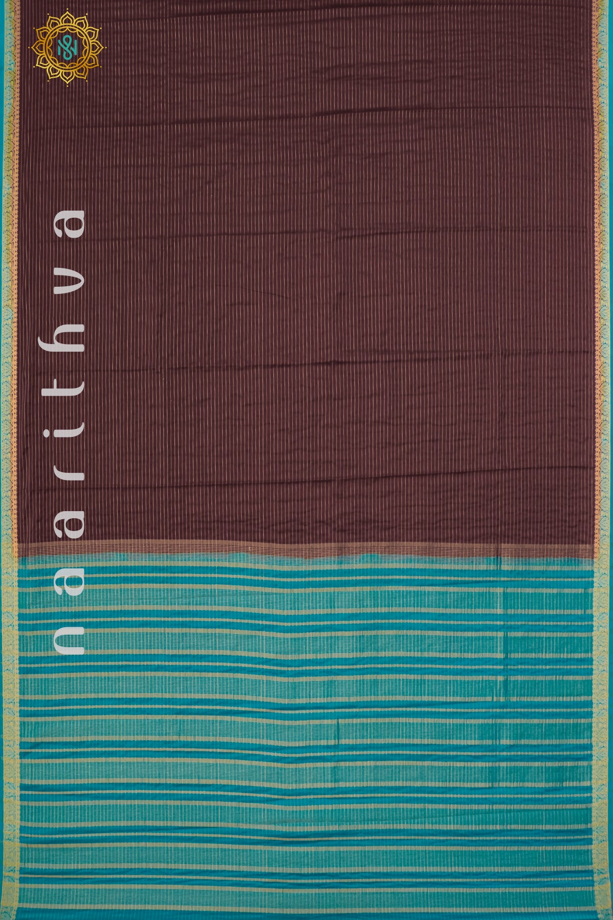 BROWN WITH SKY BLUE - SEMI MYSORE CREPE SILK