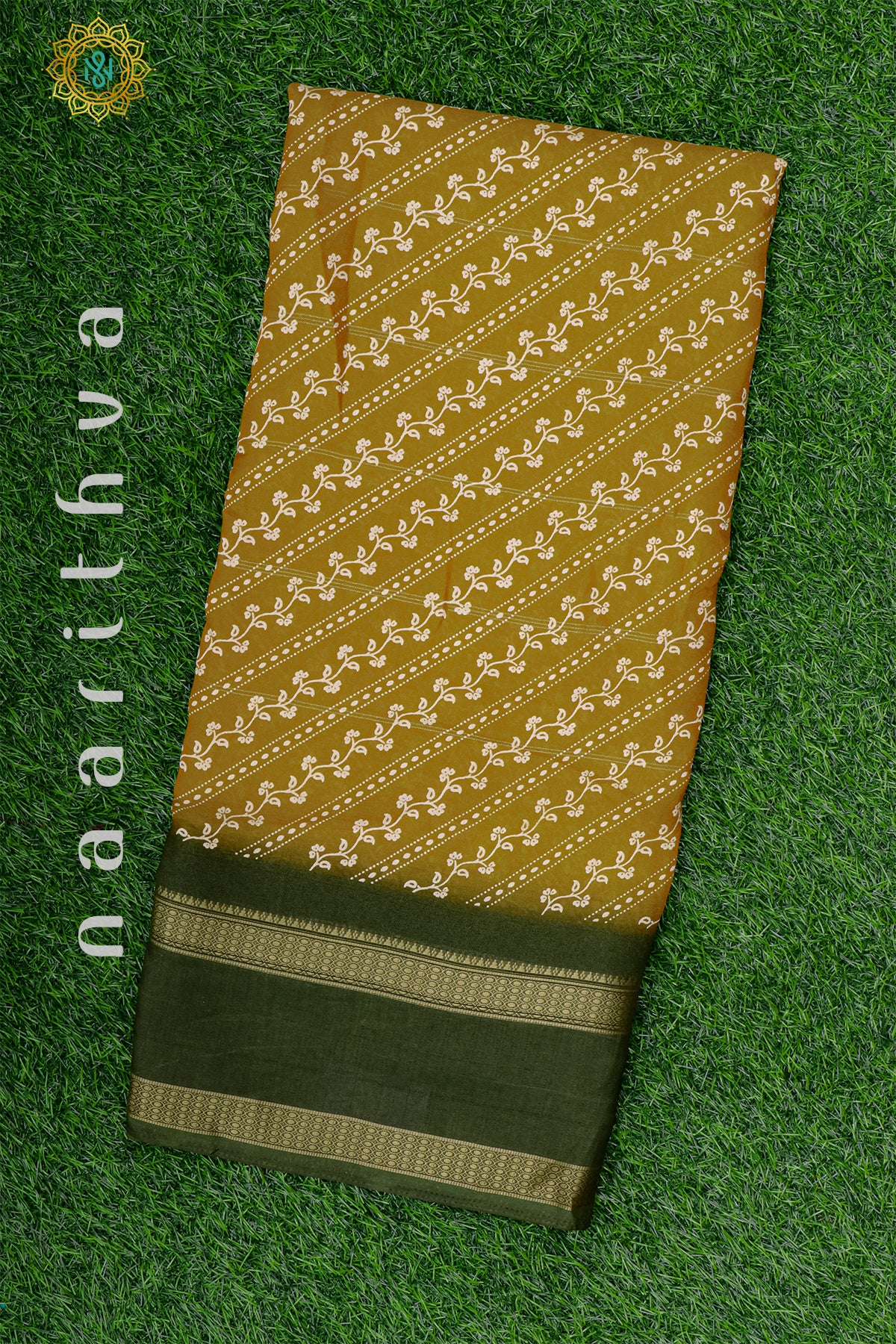 MUSTARD WITH OLIVE GREEN - SEMI GEORGETTE