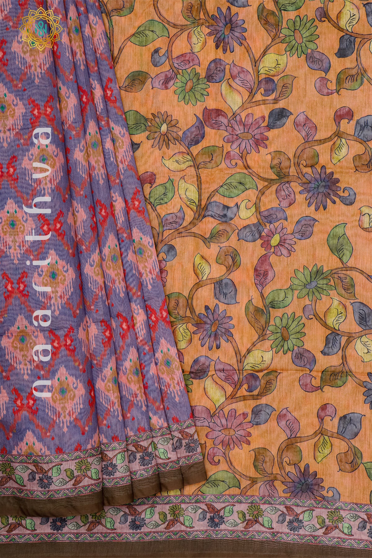 LAVENDER WITH ORANGE - CHANDERI SILK COTTON