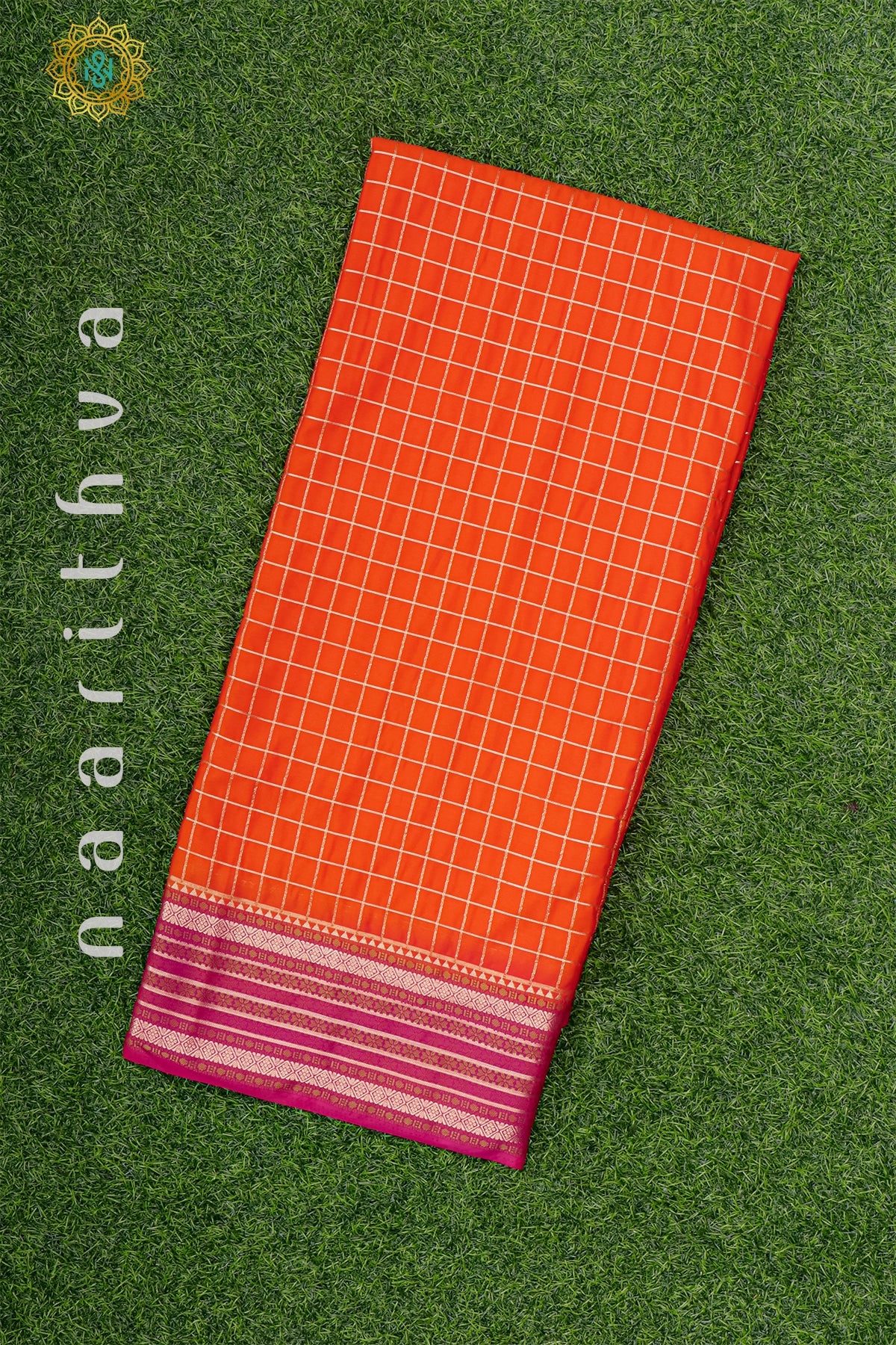 ORANGE WITH PINK - SEMI MYSORE CREPE SILK