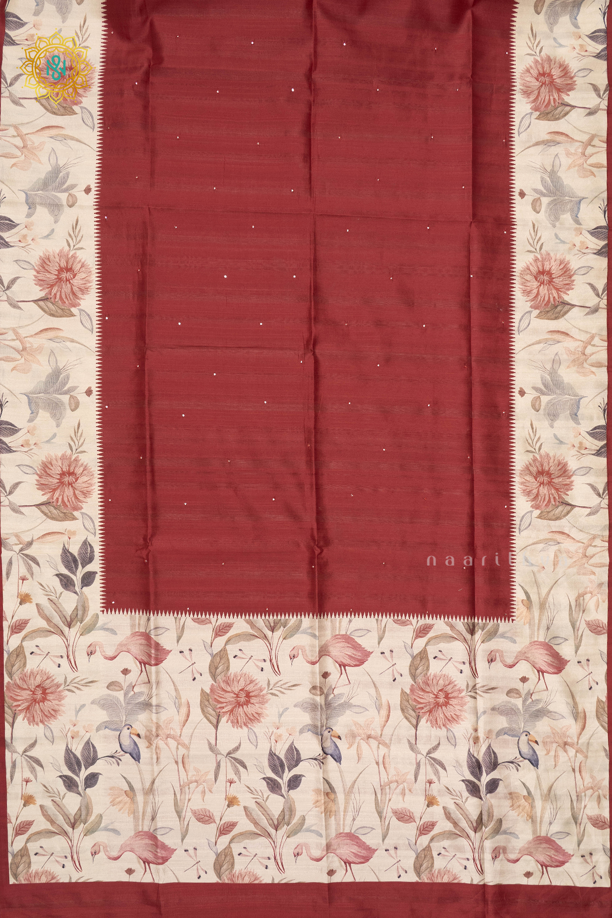 RED WITH WHITE - SEMI TUSSAR SILK