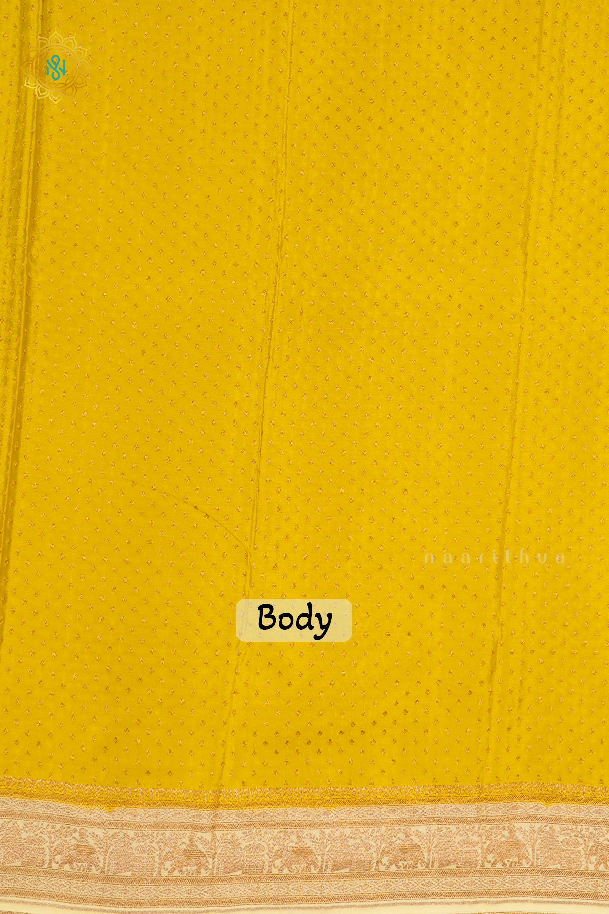YELLOW WITH OFF WHITE - PURE BANRASI CREPE SILK