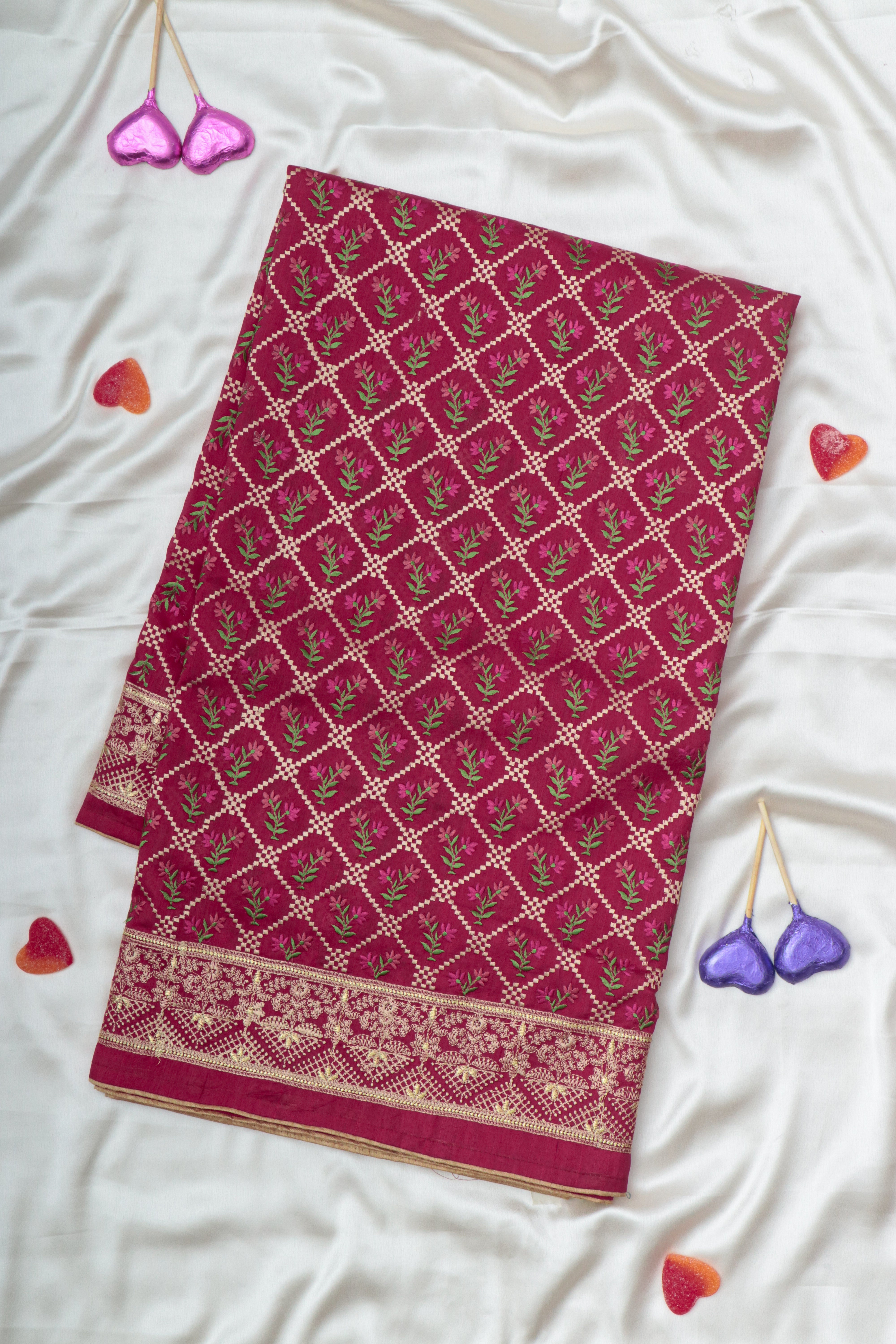 PINK - SEMI TUSSAR SILK WITH EMBROIDERY