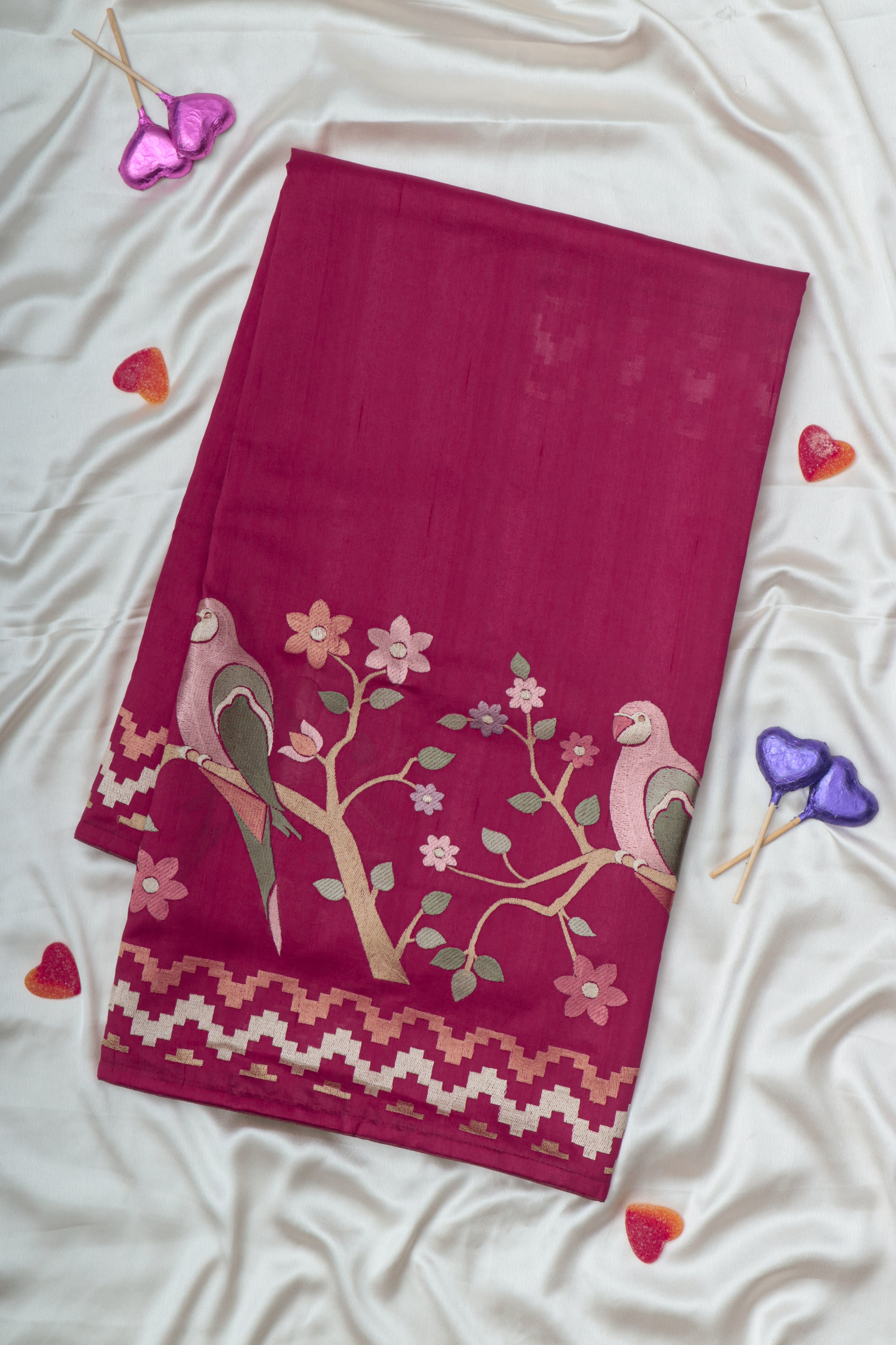 PINK - SEMI TUSSAR SILK WITH EMBROIDERY