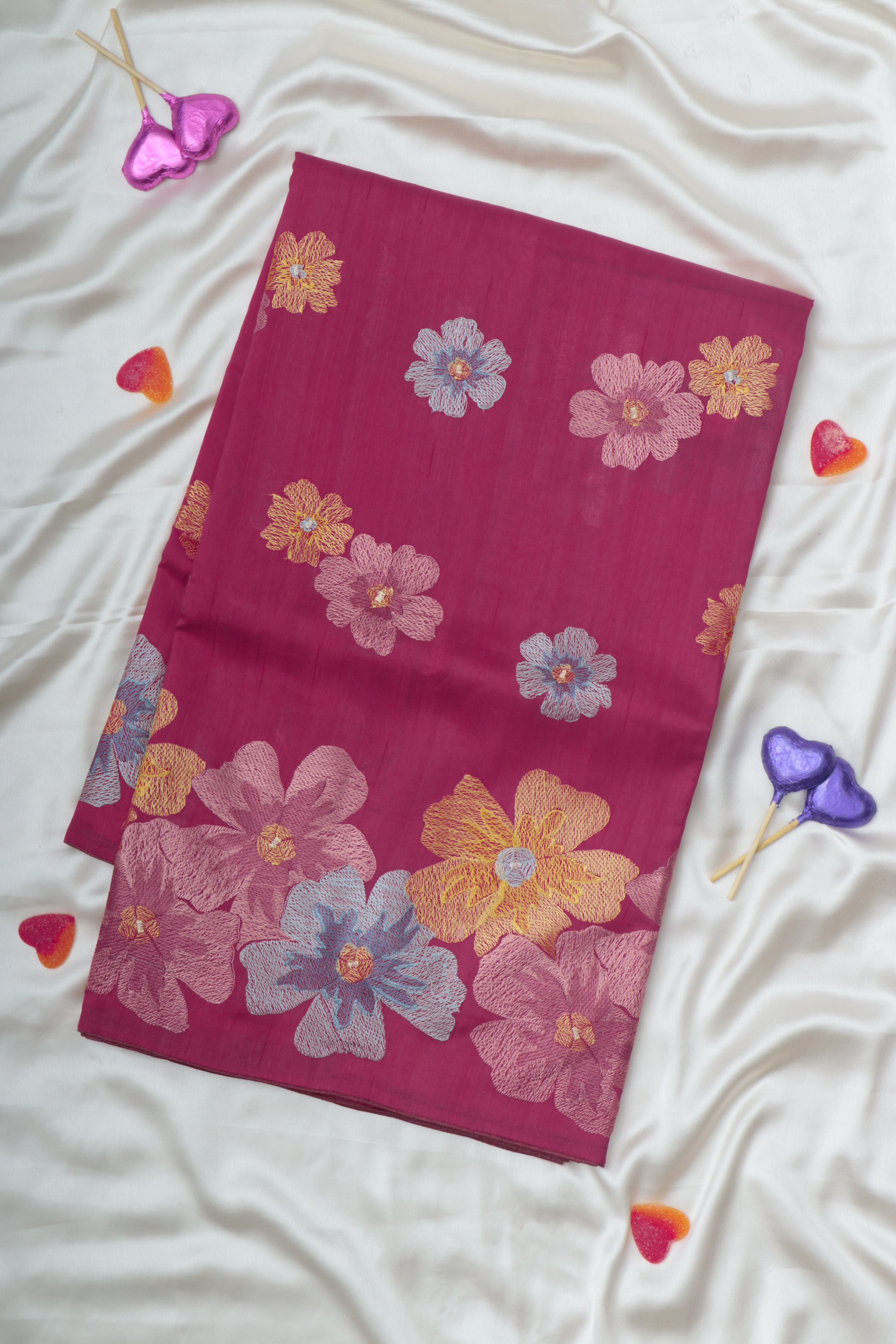 PINK - SEMI TUSSAR SILK WITH EMBROIDER