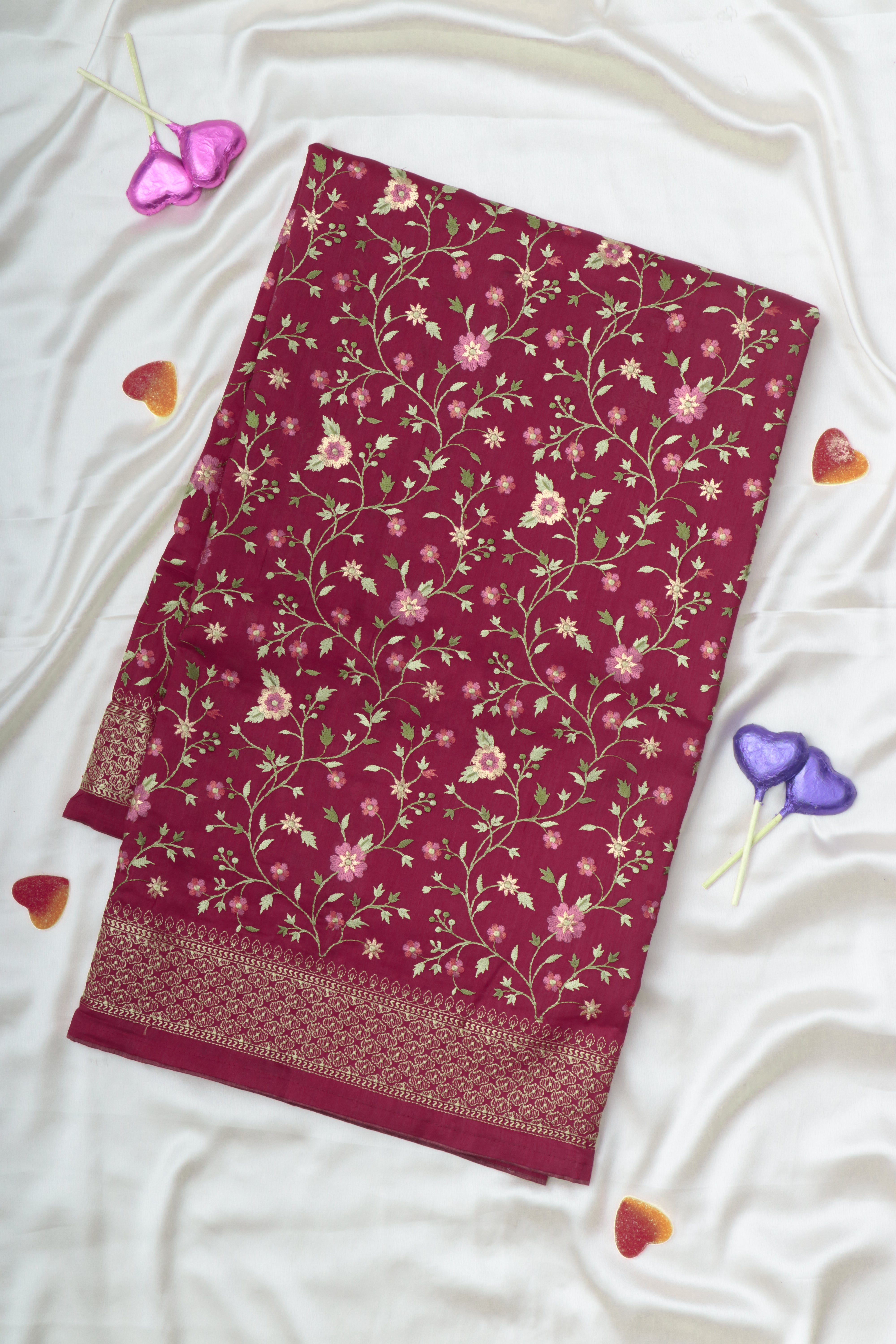 PINK - SEMI TUSSAR SILK WITH EMBROIDERY