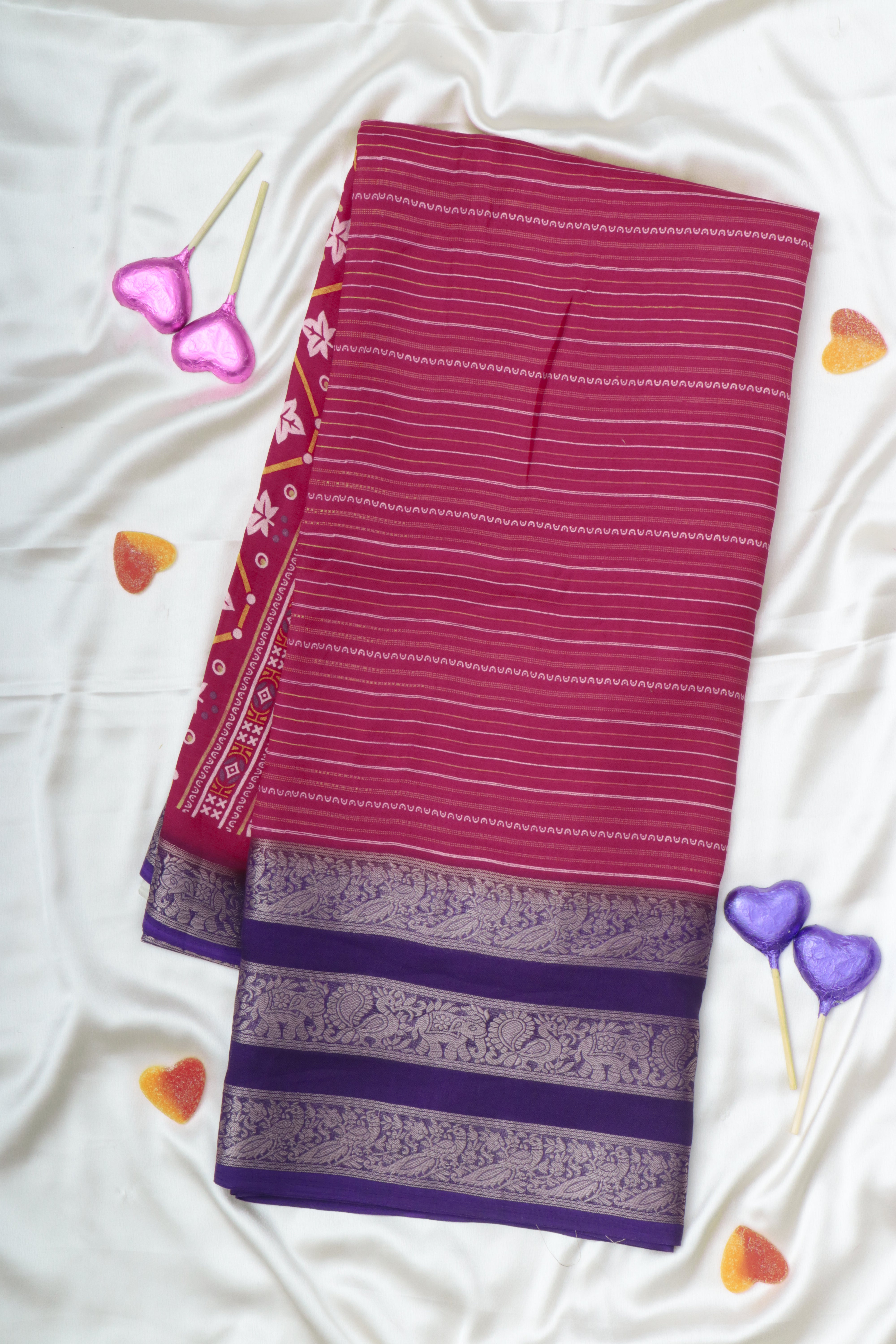 PINK WITH PURPLE - SEMI GEORGETTE