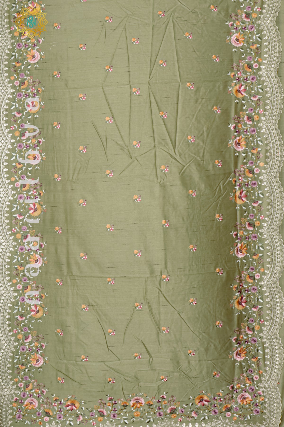 PISTA GREEN - SEMI TUSSAR SILK WITH EMBROIDER