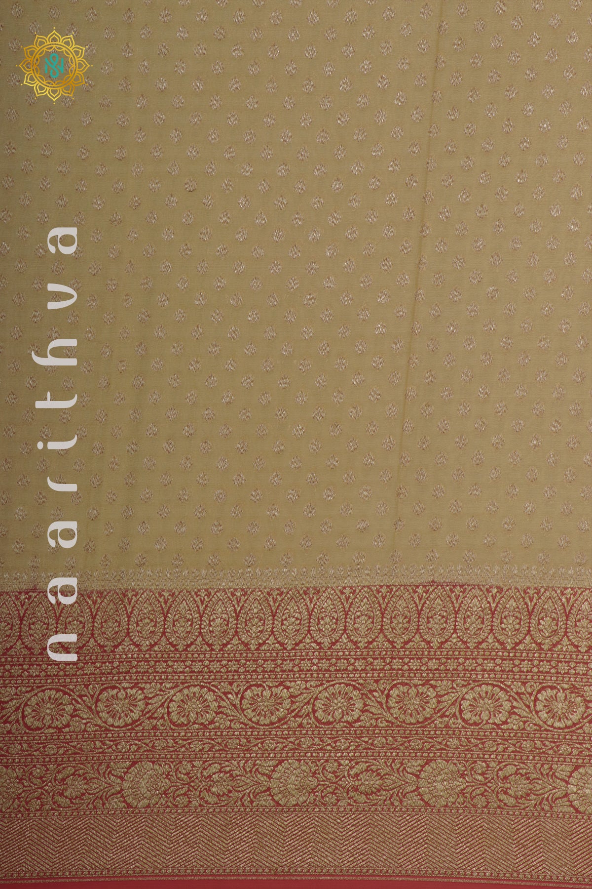 BEIGE WITH RED - PURE BANARASI KHADDI GEORGETTE