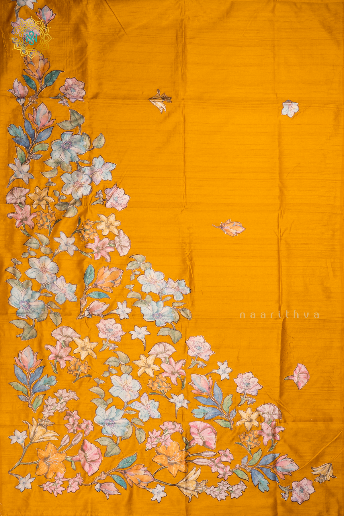 YELLOW - SEMI TUSSAR SILK SAREE WITH APPLIQUE WORK AND DUAL BLOUSE
