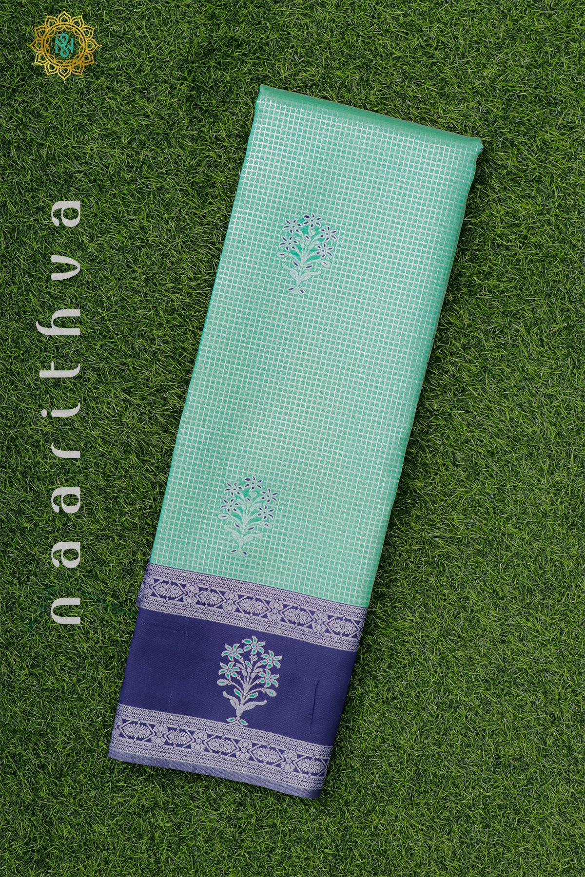 AQUA GREEN WITH NAVY BLUE - SEMI KANCHI