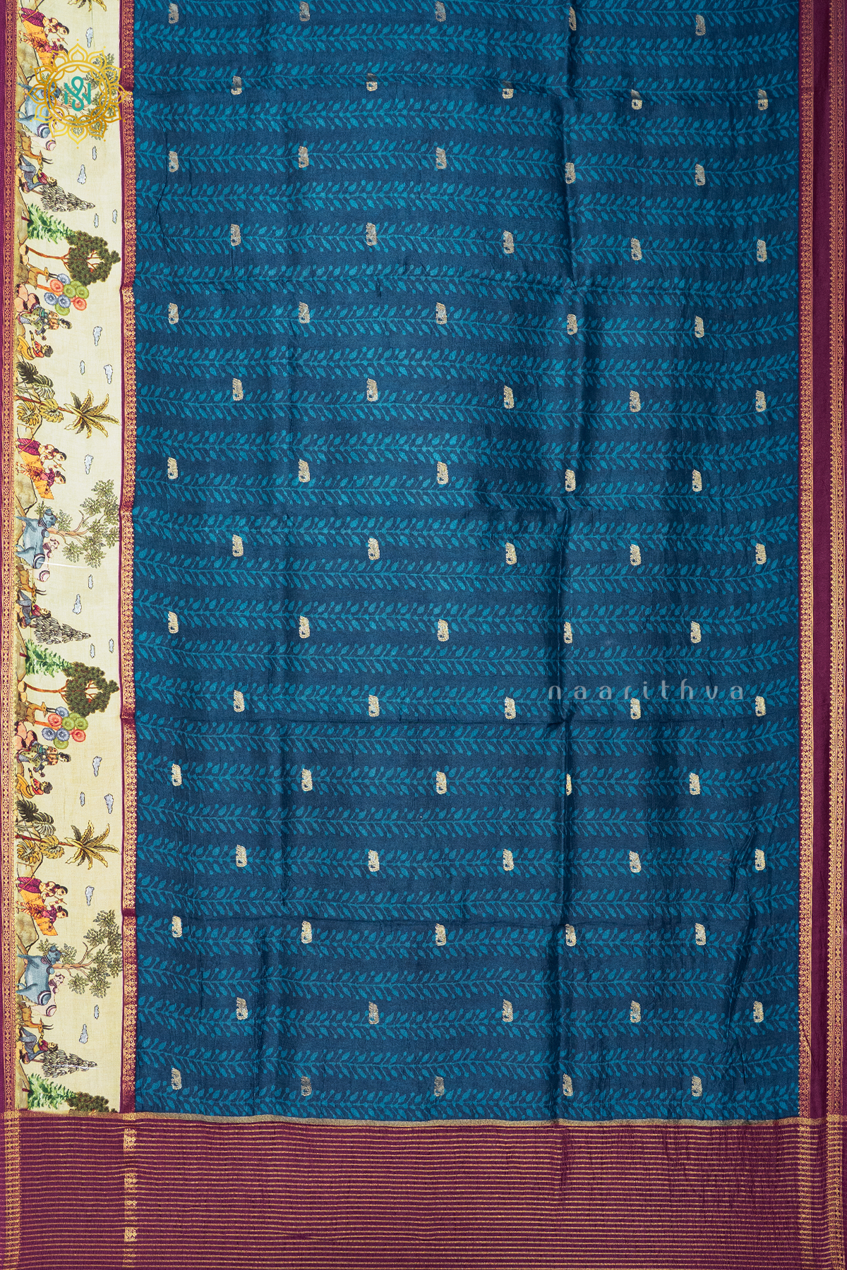 BLUE WITH WINE - SEMI CREPE SILK